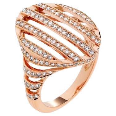 Nava Joaillerie Cut oval ring / 18 carat pink gold / 136 diamonds Made in France For Sale