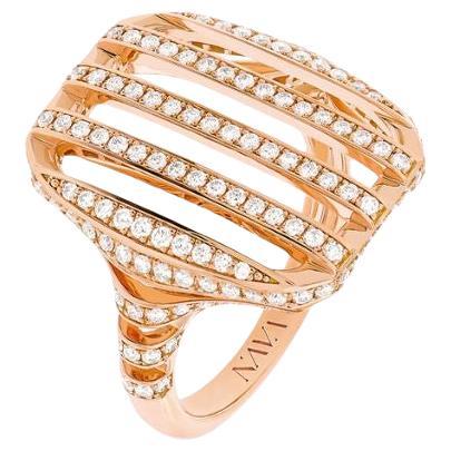 Nava Joaillerie Cut Rechteckiger Ring / 18K Roségold / 148 Diamanten Hergestellt in Frankreich im Angebot