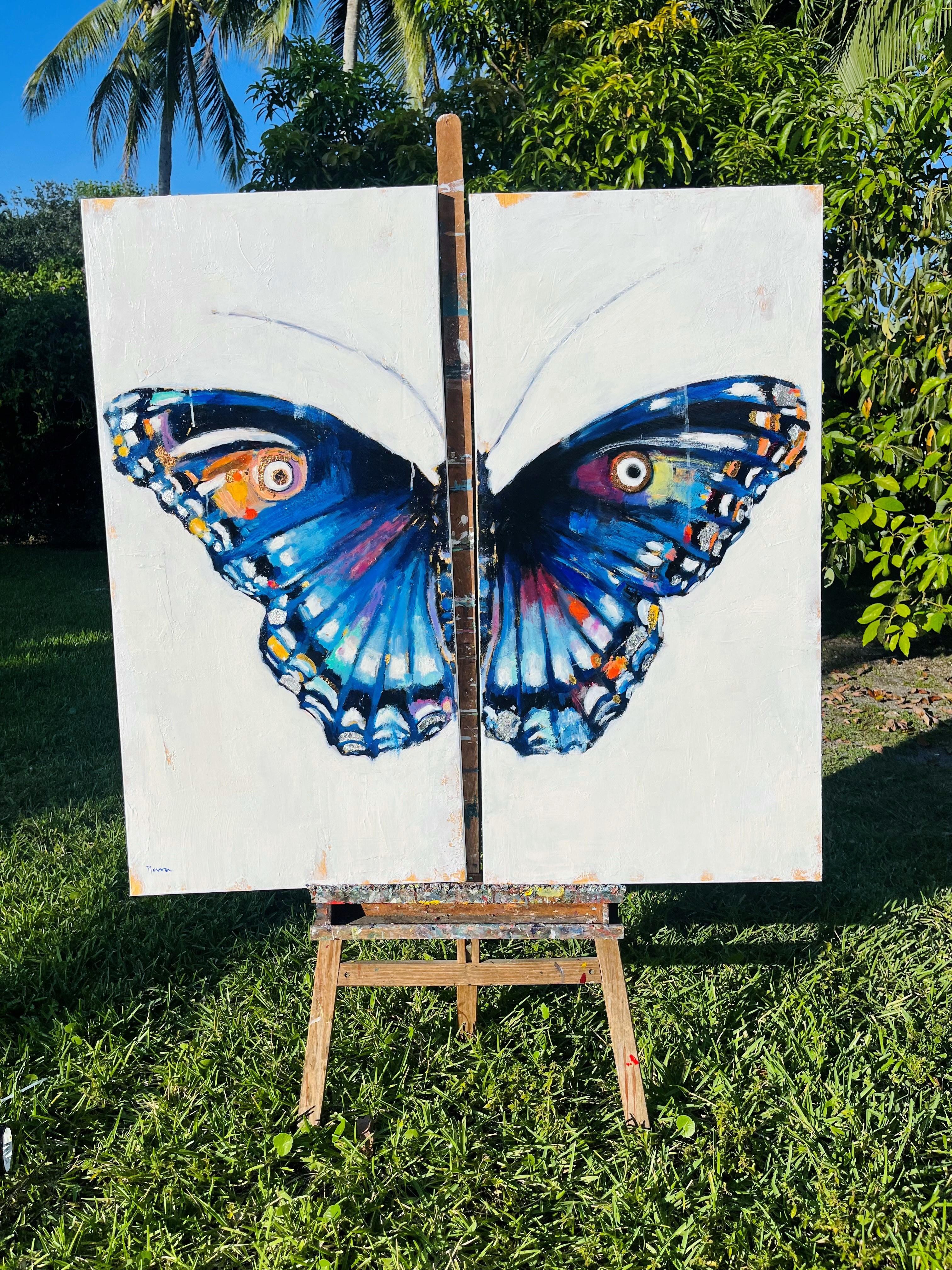 <p>Artist Comments<br>Artist Nava Lundy presents a diptych of an exquisite blue butterfly. 