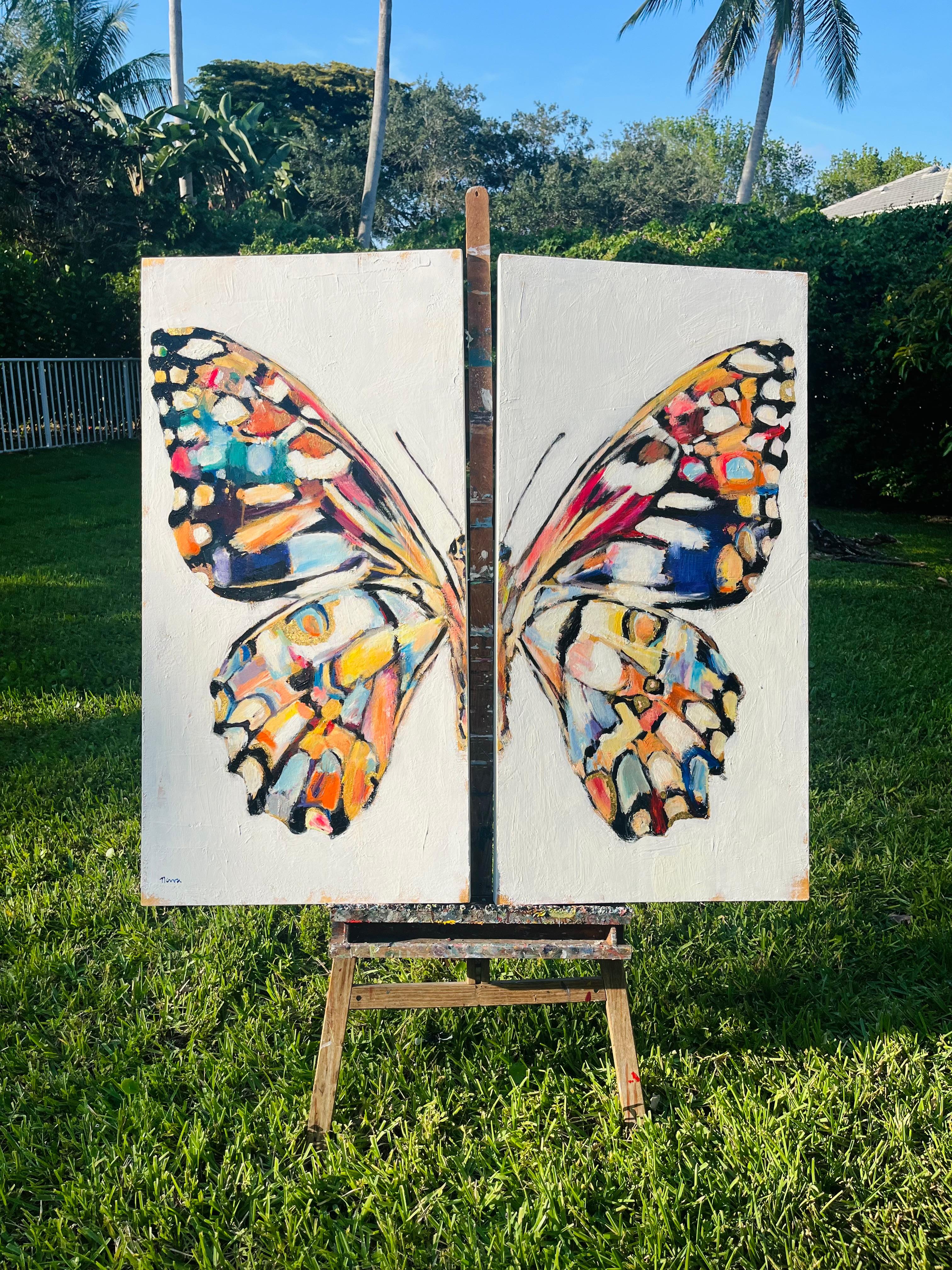 <p>Artist Comments<br>Artist Nava Lundy presents a golden butterfly with specks of vibrant colors on its wings. 