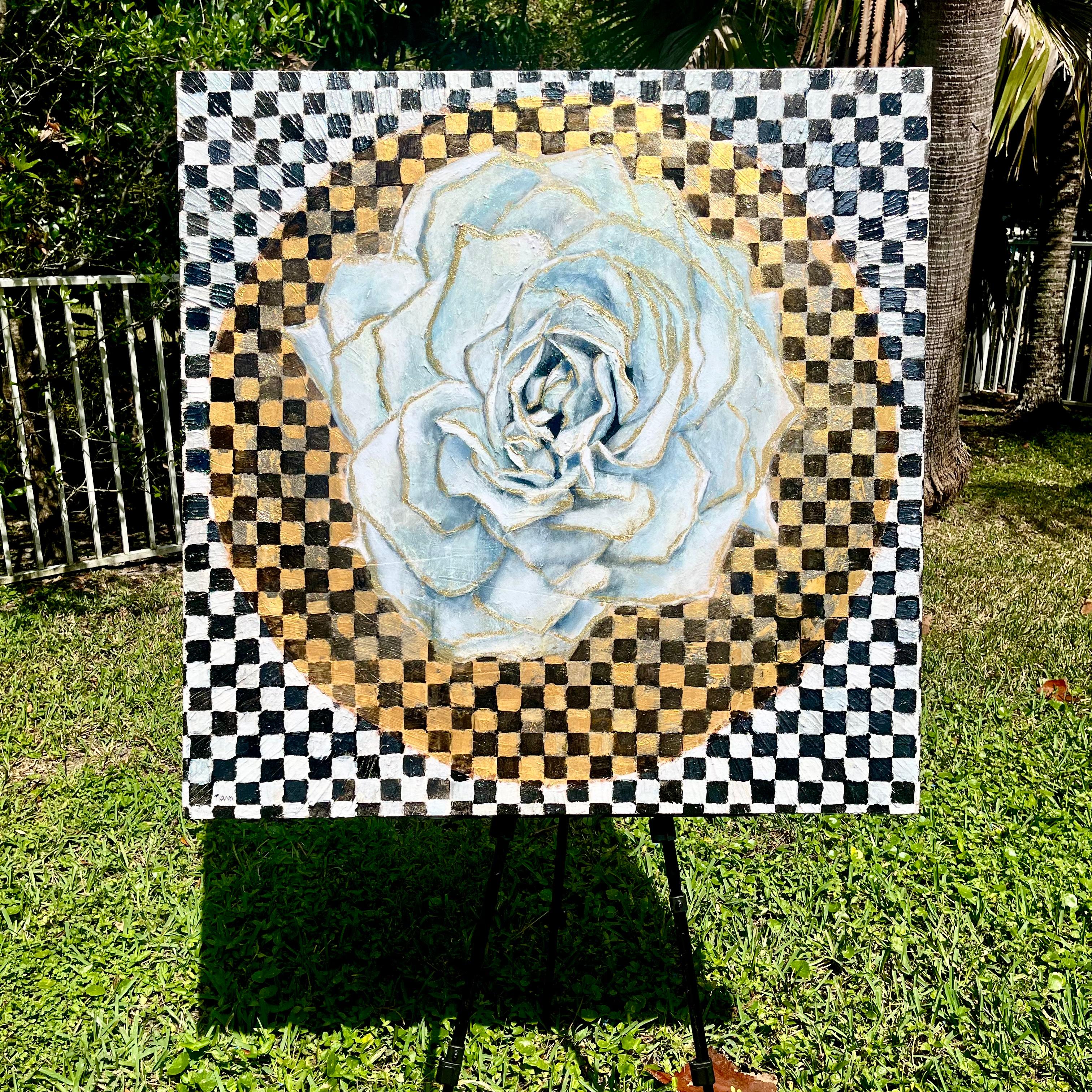<p>Artist Comments<br>Artist Nava Lundy presents a floral portrait of a rose on a checkered background. 