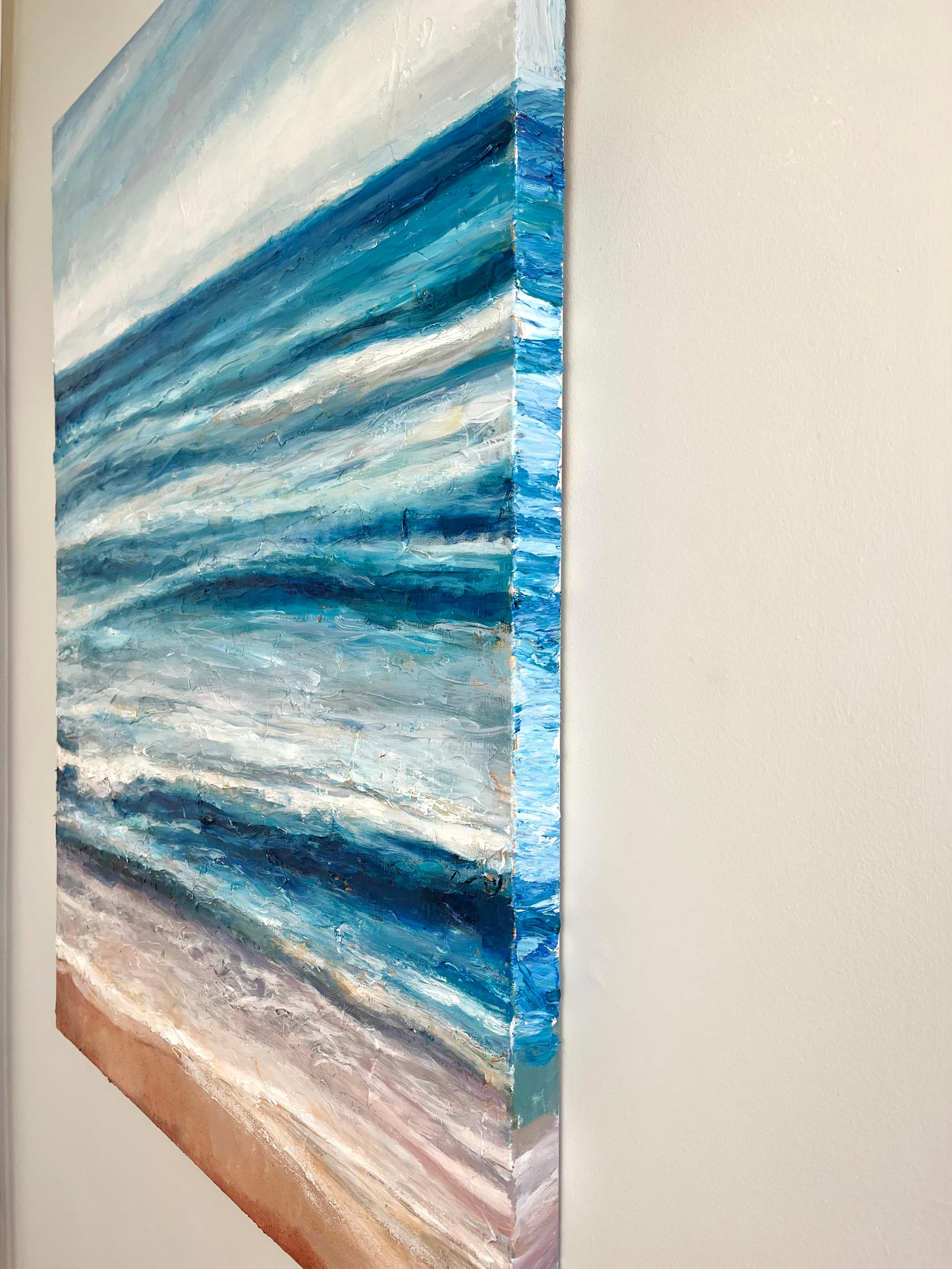<p>Artist Comments<br>Relaxing waves smoothly drift along artist Nava Lundy's tranquil seascape. The direct view renders the composition in an abstract style. Thick impasto paint mimics the energy and movement of the ocean. Nava incorporates sand to