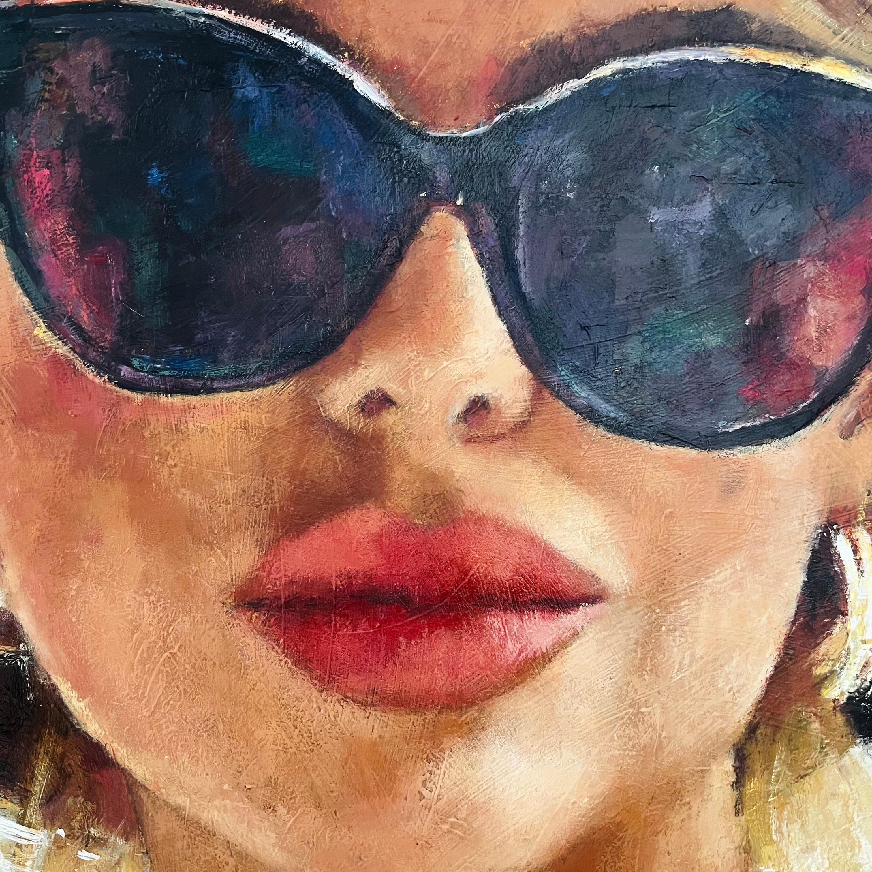 Catch Me if You Can, Originalgemälde (Beige), Portrait Painting, von Nava Lundy
