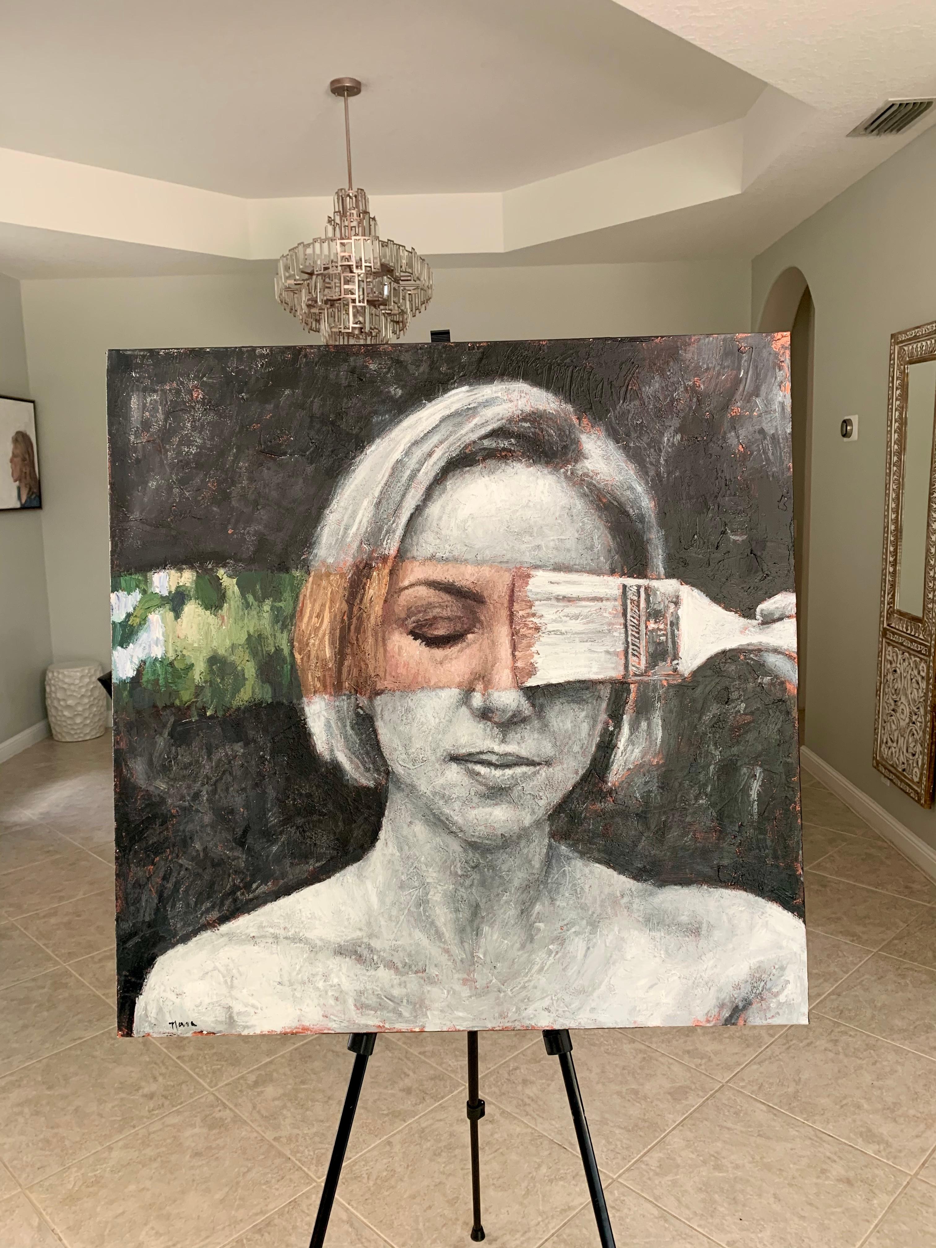 Colorami: Un autoritratto, dipinto originale - Figurative Painting Nero di Nava Lundy
