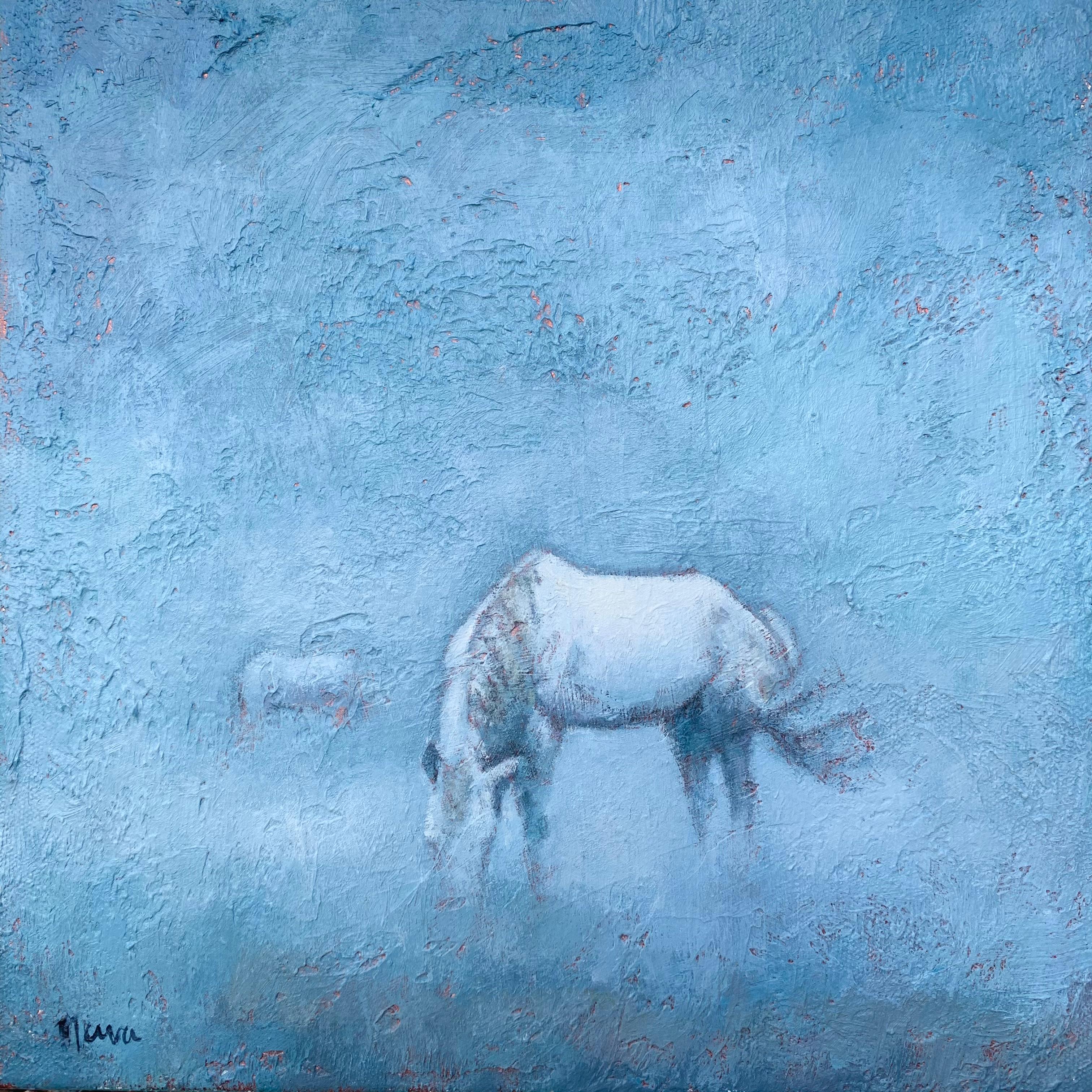 <p>Artist Comments<br>Rich layers of texture and monochromatic blues sit on top of a metallic bronze canvas. Unexpected hints shine through as little visual surprises. Achieving a dreamy effect, artist Nava Lundy shares, "I want the viewer to feel a