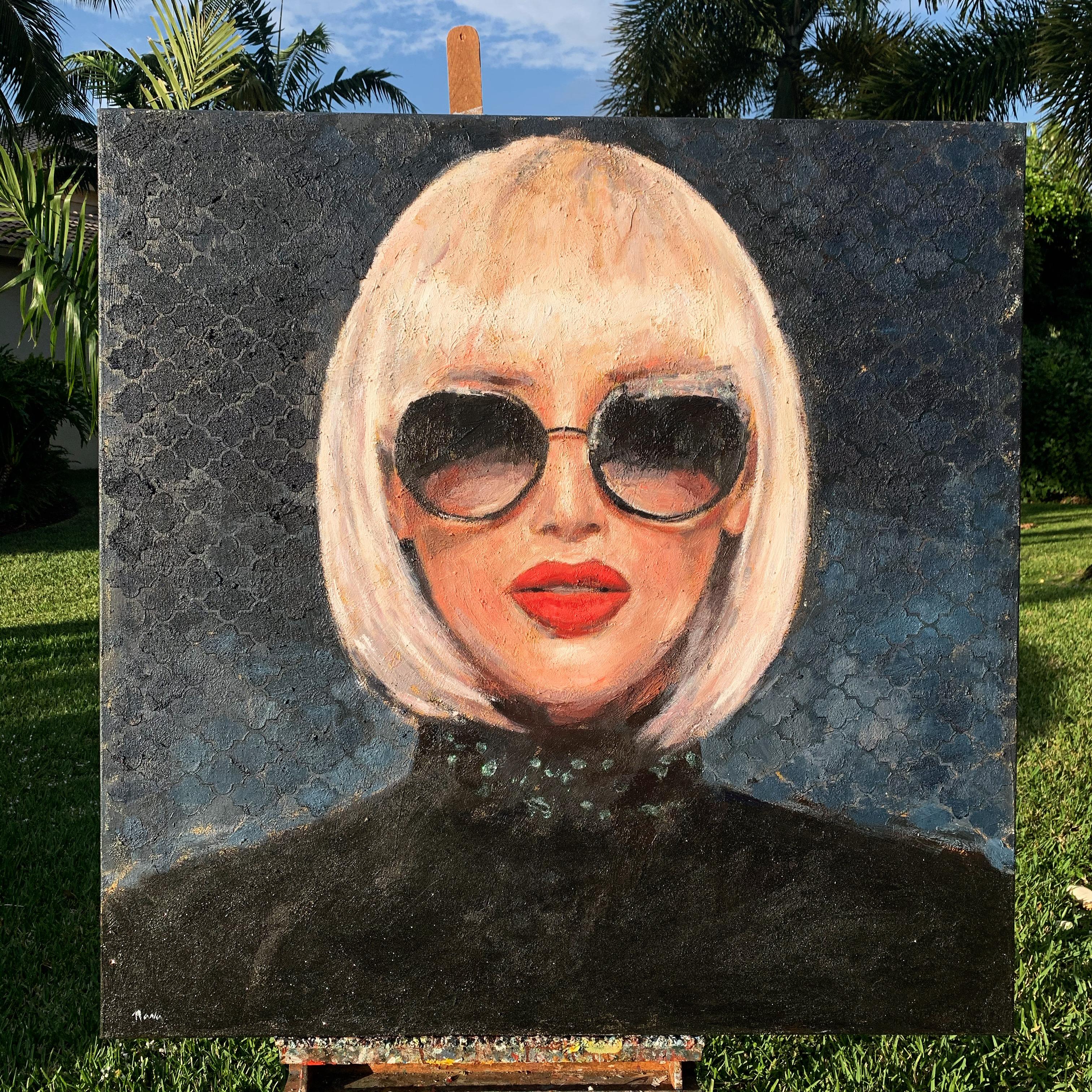 <p>Artist Comments<br>A chic young woman looks directly ahead, her eyes hidden behind the tint of her glasses. With this detail, the subject becomes the viewer, looking at us from a protected vantage point. A simple, yet powerful portrait. Nava