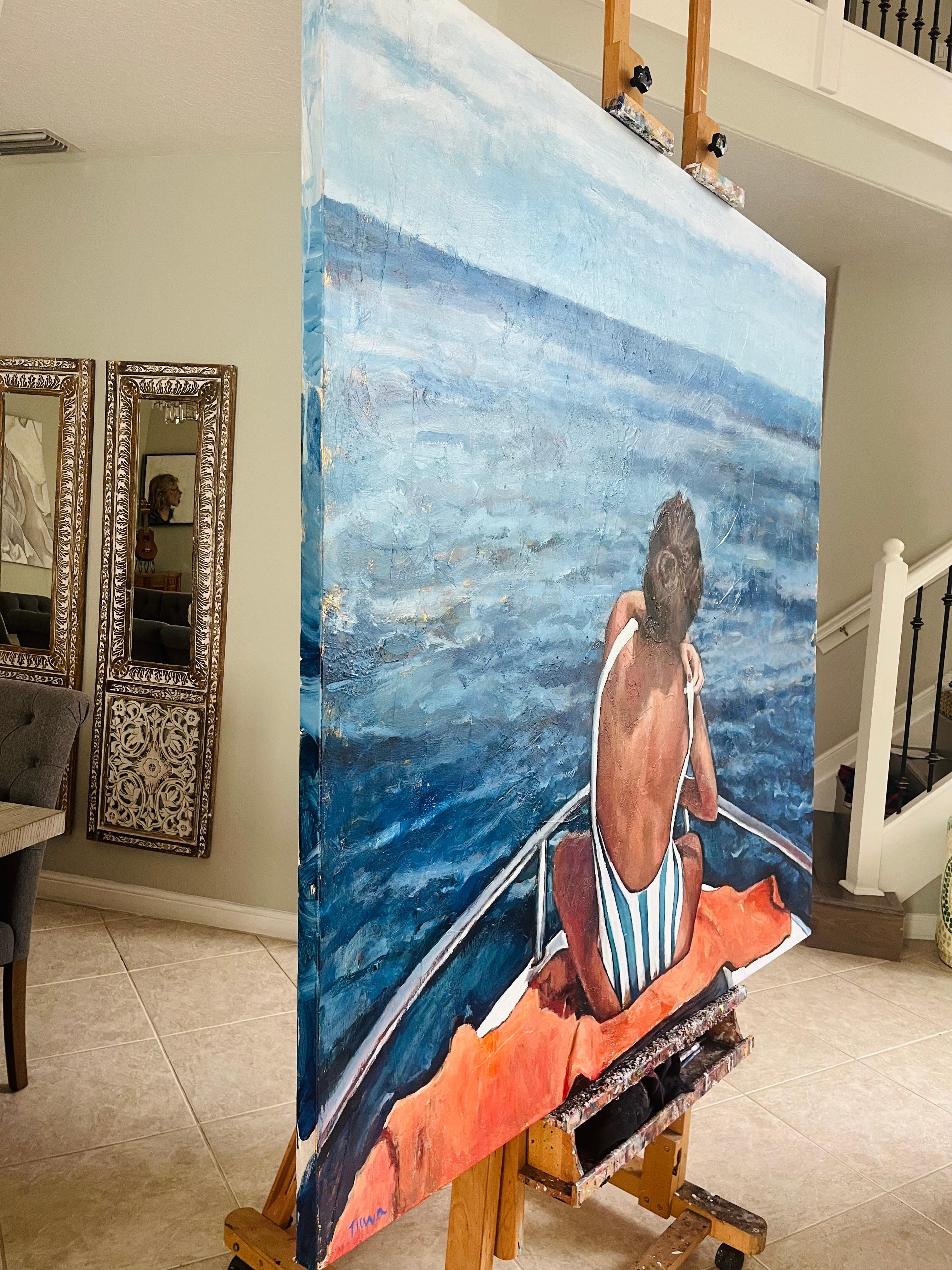 Perfect Day, Original Painting - Blue Portrait Painting by Nava Lundy