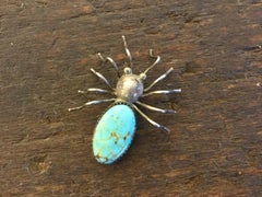 Navaho Turquoise Silver Spider Pin
