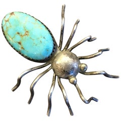 Navaho Turquoise Silver Spider Pin