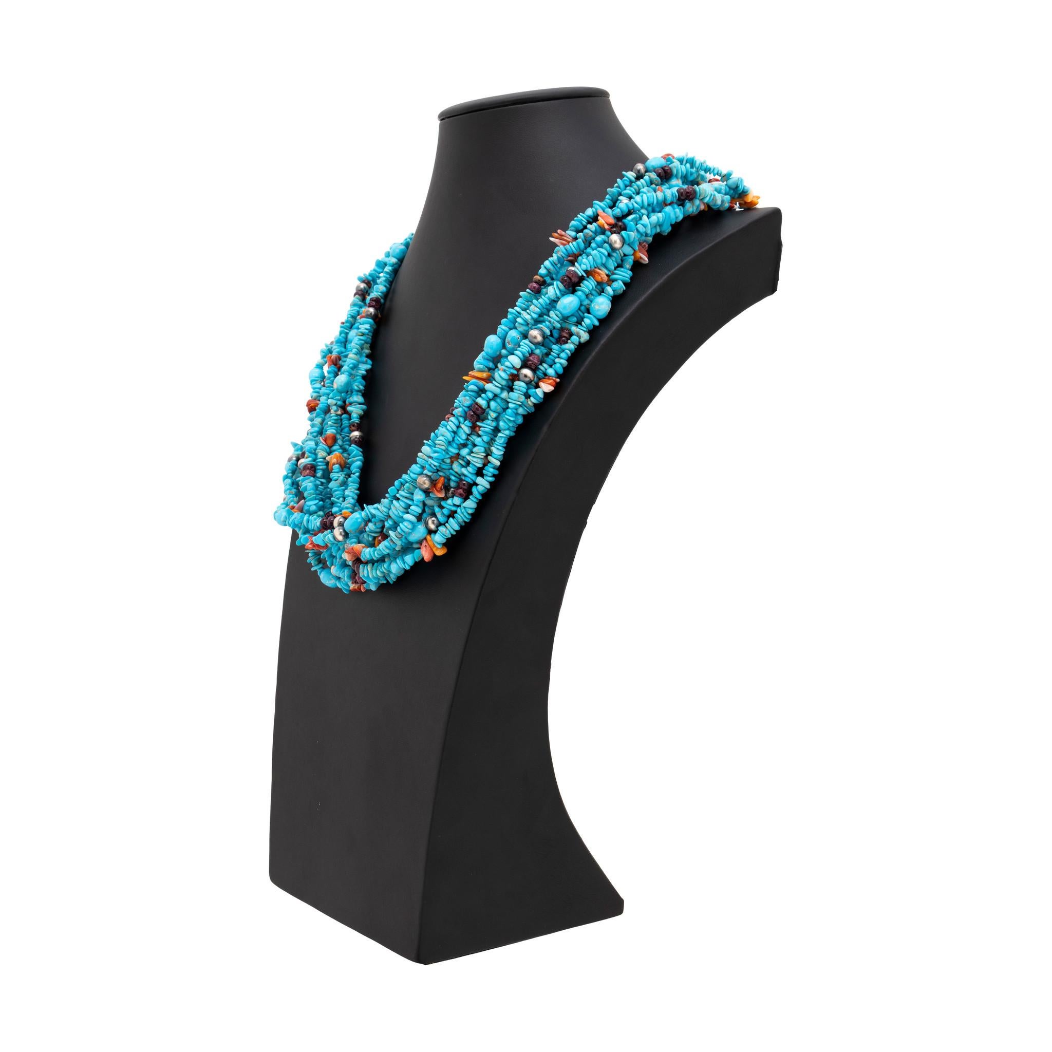 Navajo 10strang Türkis-Perlenkette mit Perlen-Halskette im Zustand „Gut“ im Angebot in Coeur d Alene, ID