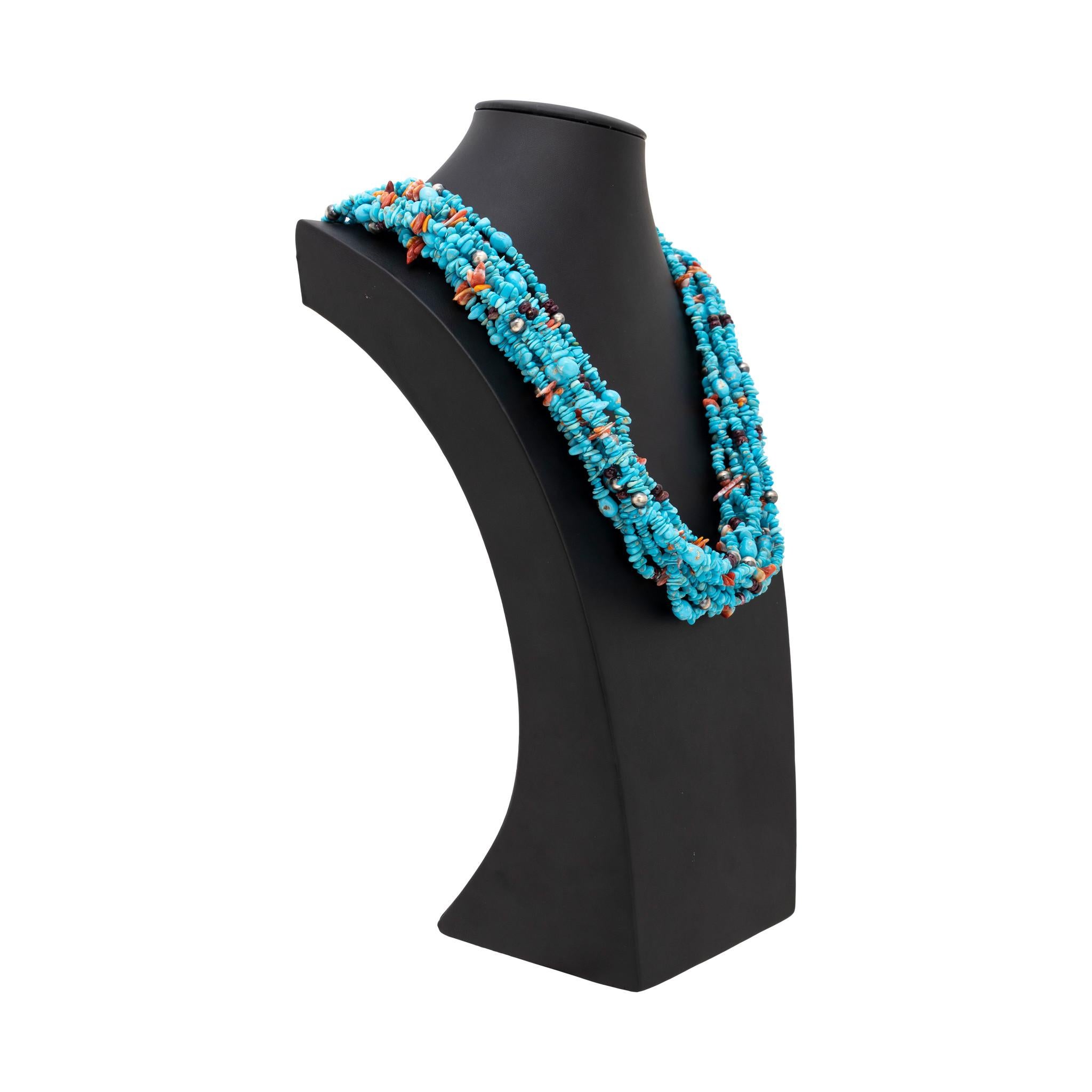 Navajo 10strang Türkis-Perlenkette mit Perlen-Halskette für Damen oder Herren im Angebot