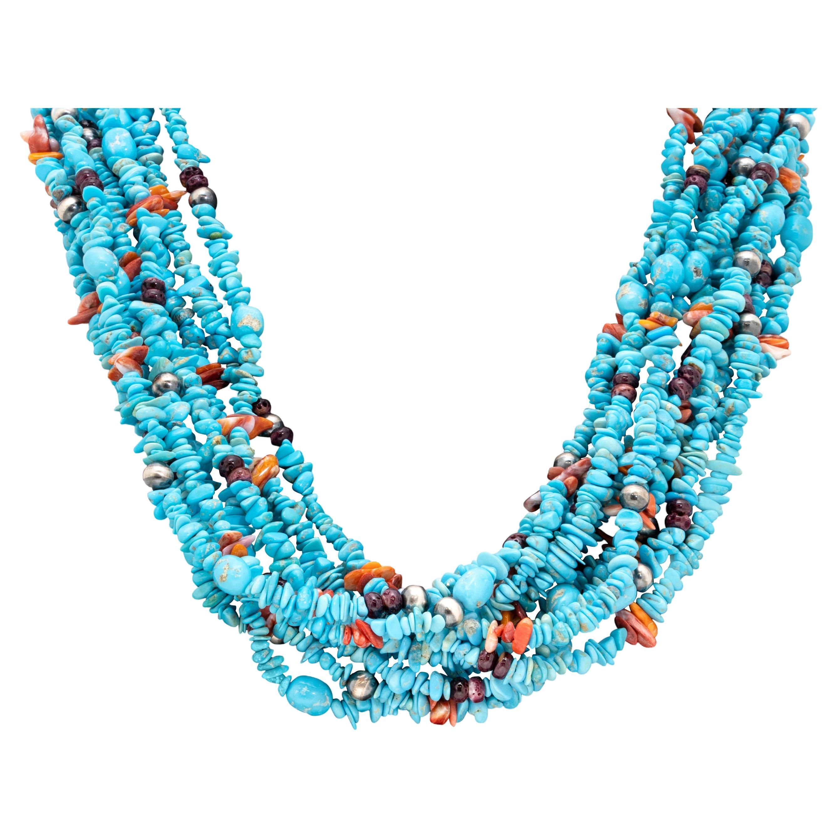 Navajo 10 Strand Turquoise Beaded Necklace For Sale