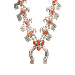 Navajo 12 Stone Coral Squash Blossom Necklace
