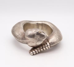 Navajo 1970 Statement Bold Stylized Snake Bracelet in 925 Sterling Silver & 18Kt