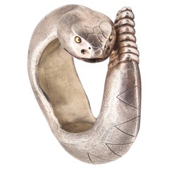 Navajo Bracelet de serpent stylisé audacieux en argent sterling 925 et or 18 carats, 1970