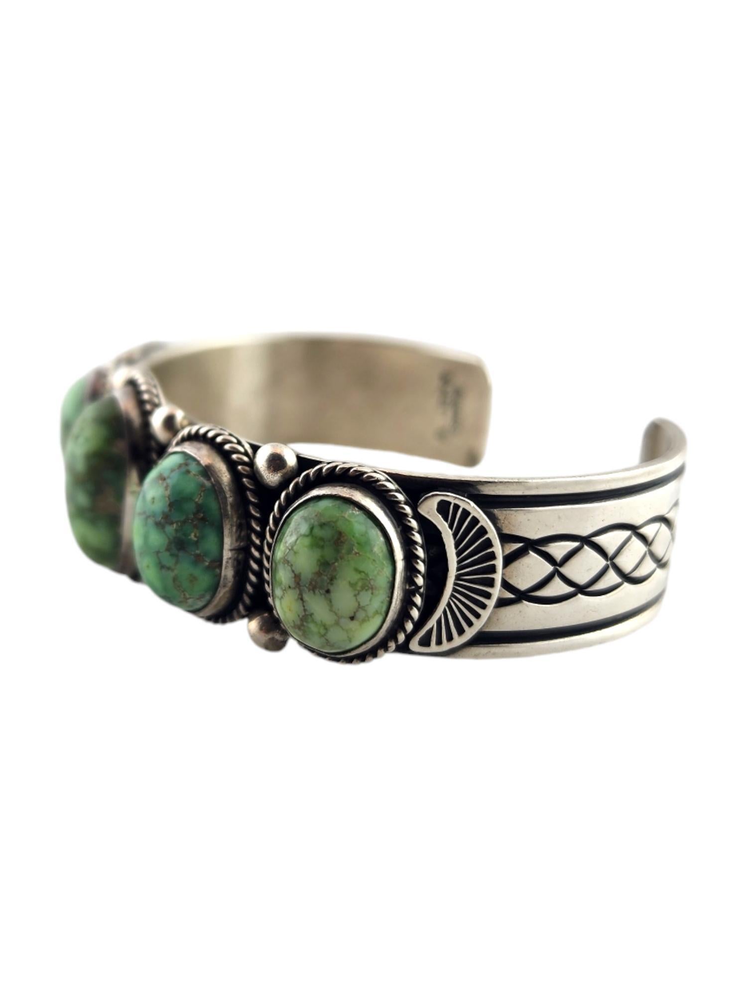 Oval Cut Navajo Albert Jake Sterling Silver Turquoise Cuff Bracelet #18670