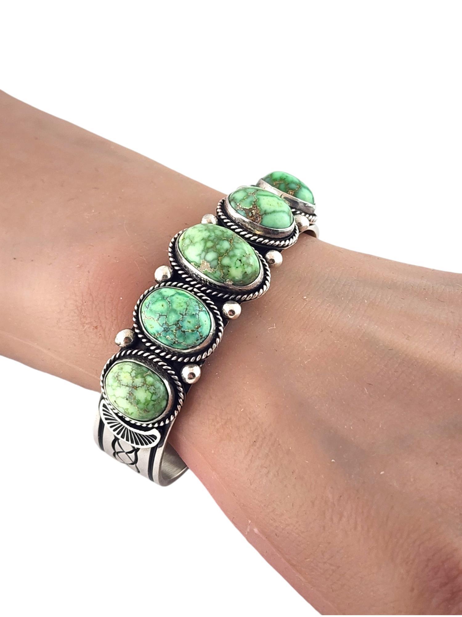 Navajo Albert Jake Sterling Silver Turquoise Cuff Bracelet #18670 2
