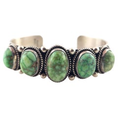 Navajo Albert Jake Sterling Silver Turquoise Cuff Bracelet #18670