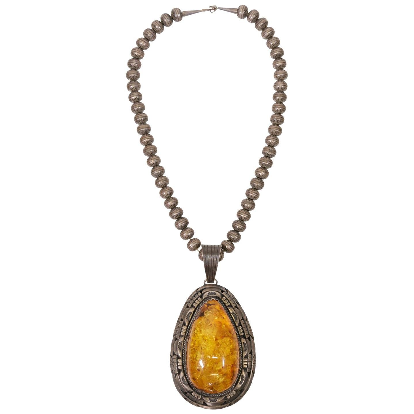 Navajo Amber Pendant For Sale