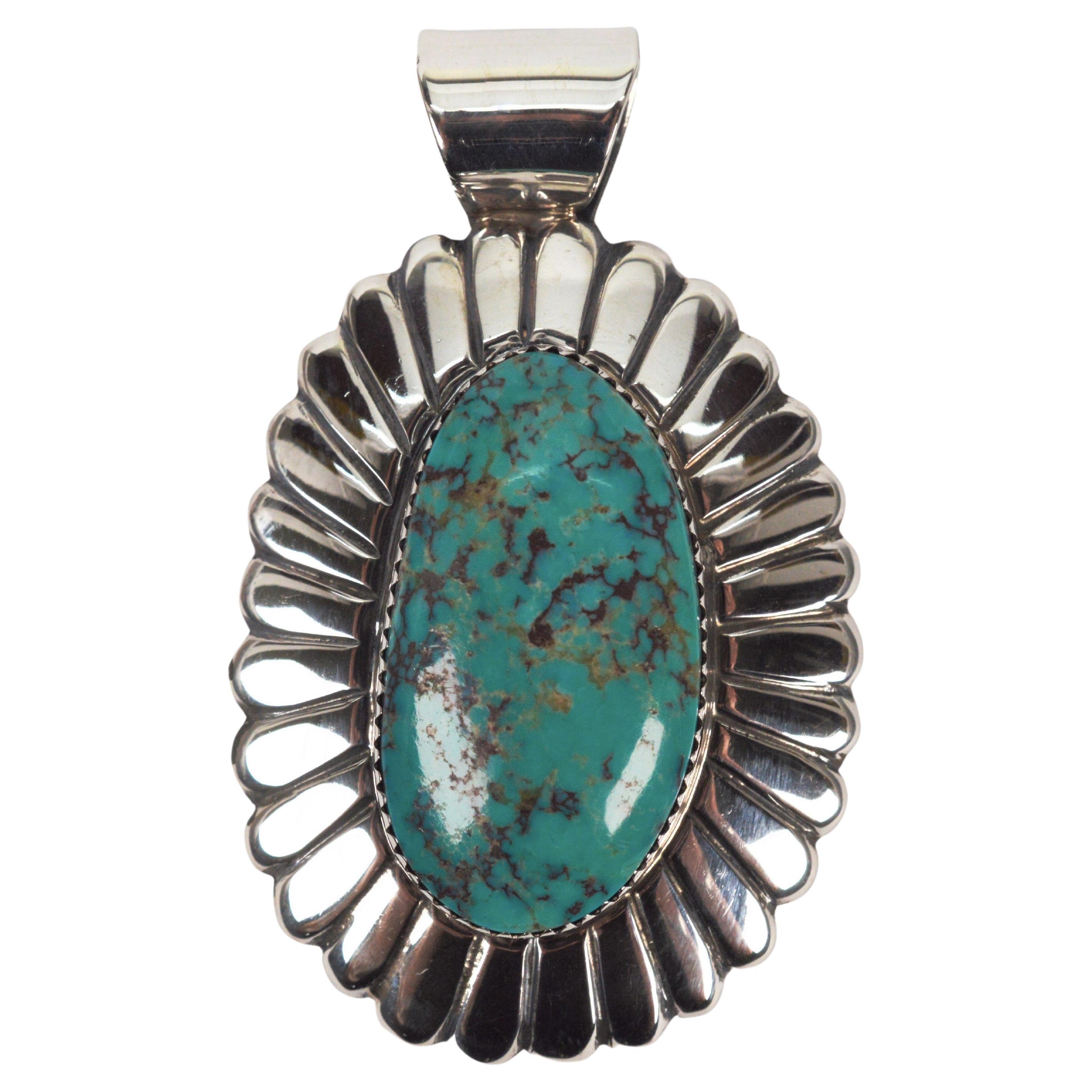 Navajo Arnold Blackgoat Turquoise Sterling Silver Pendant