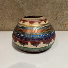 Navajo Art Pottery Horsehair Ceramic Etched Bowl by JJ Navajo New Mexico