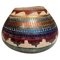 Navajo Art Pottery Rosshaar Keramik geätzt Schüssel von JJ Navajo New Mexico