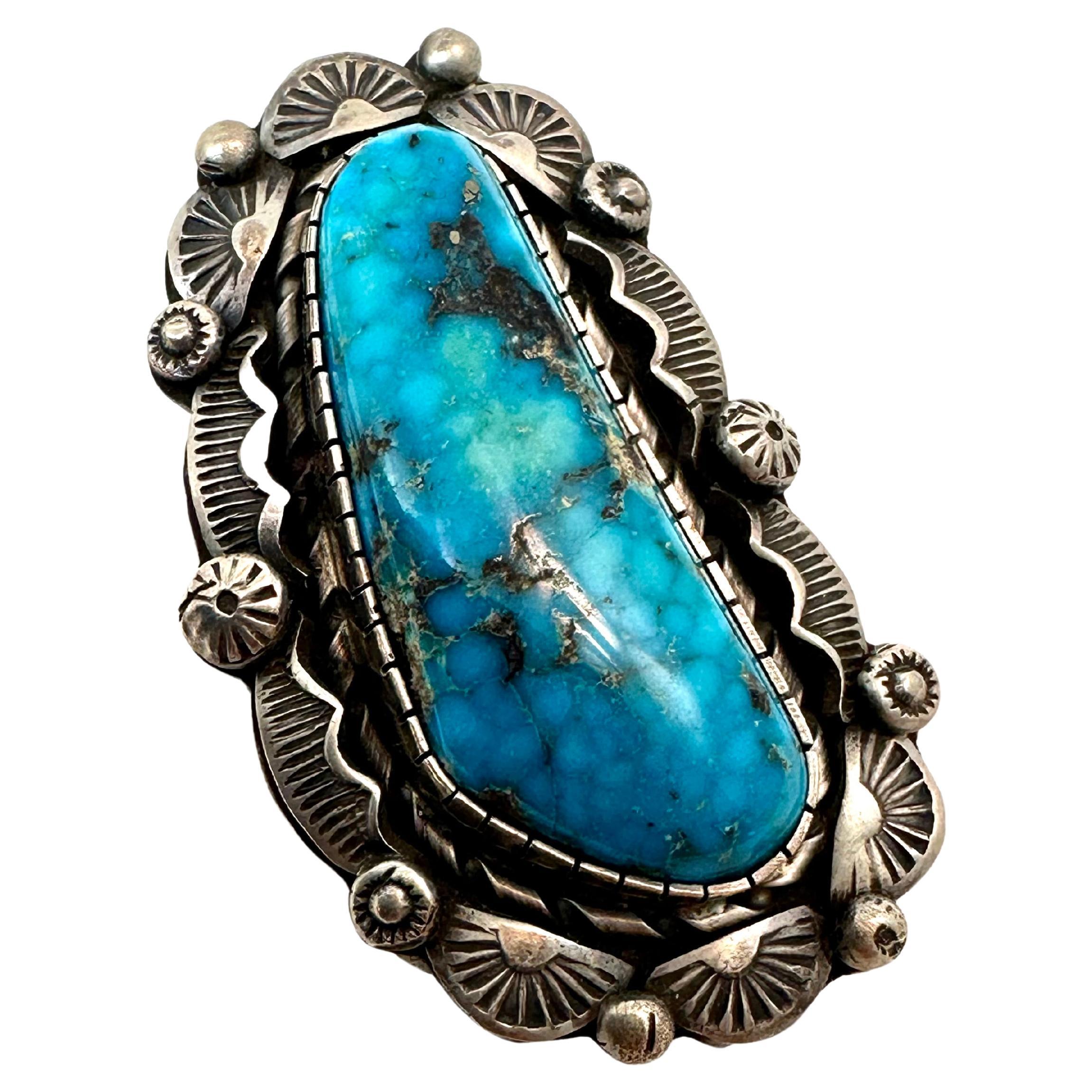 Betta Lee ~ Artiste Navajo - Bague Kingman turquoise en argent sterling .925 Taille 8 en vente