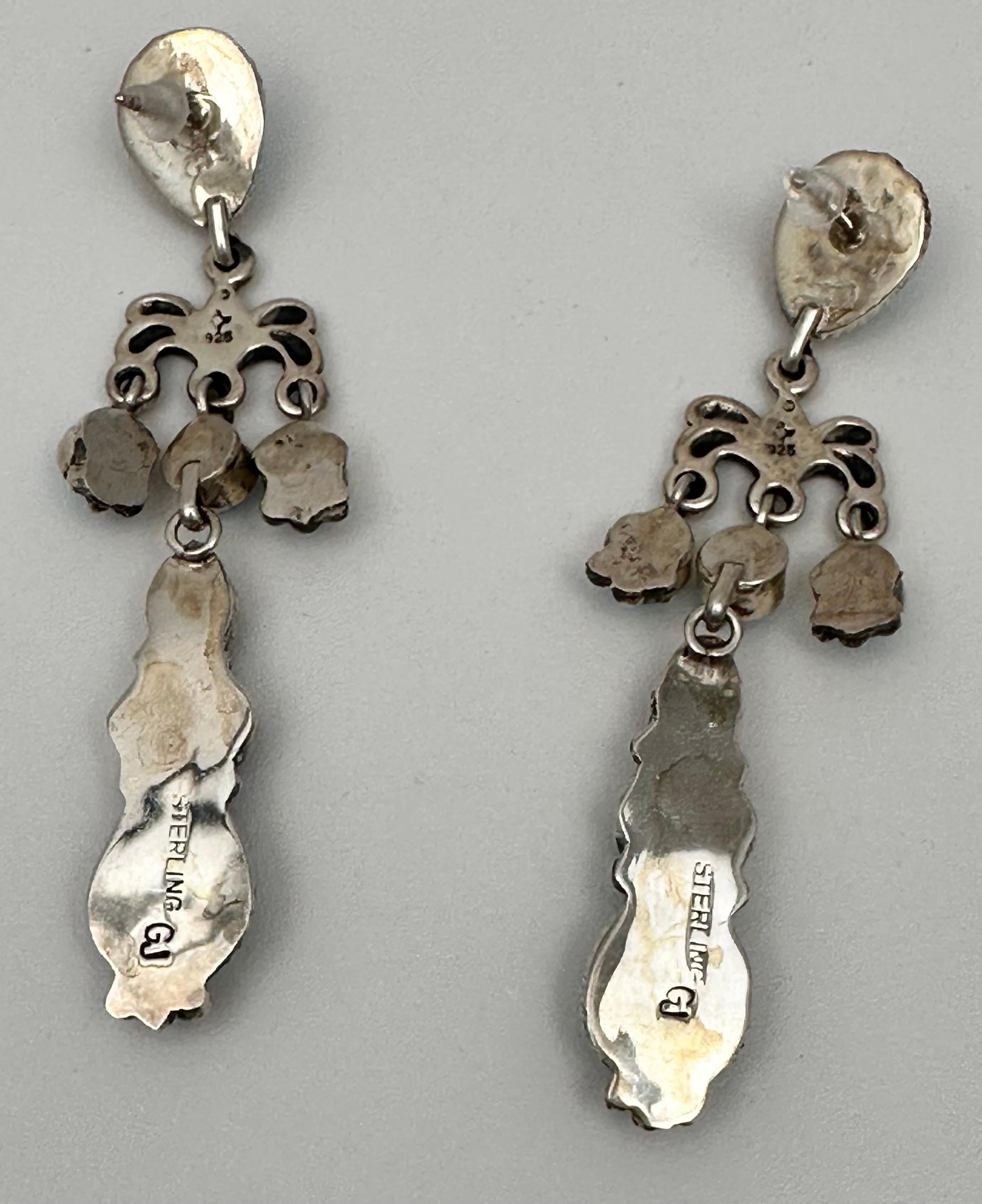 Boucles d'oreilles pendantes en argent Navajo Fajitas .925 Turquoise Sugilite  en vente 2