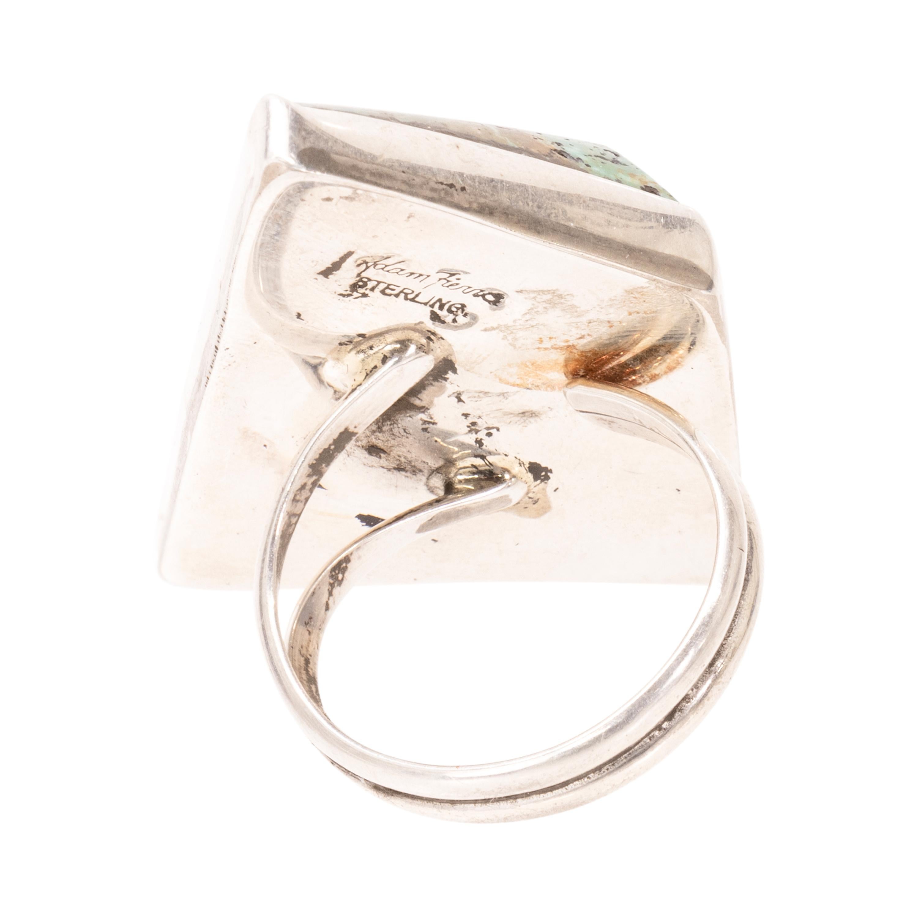 Anillo navajo de plata de ley y turquesa de Kingman. Estampado 