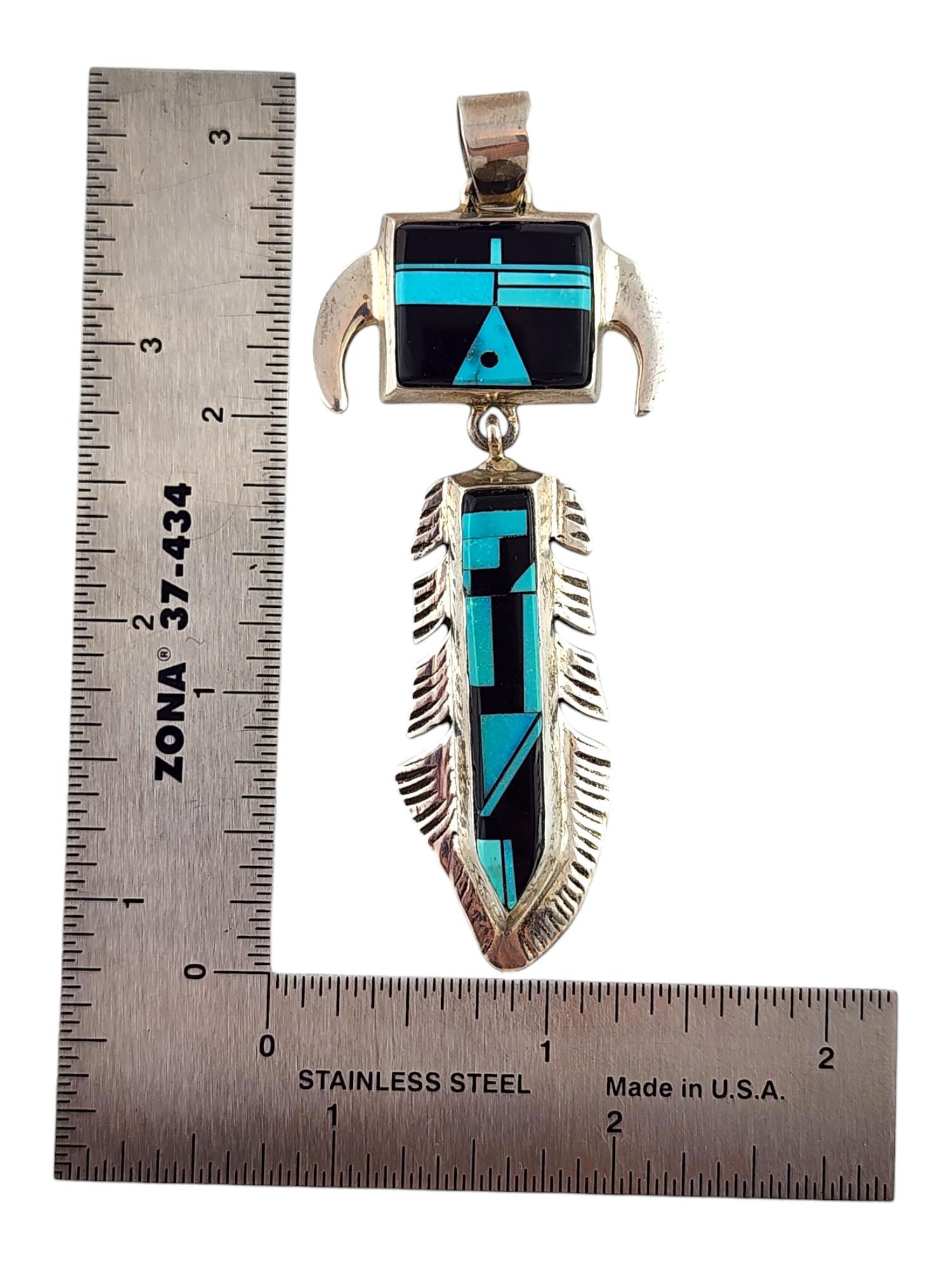 Donna Ciondolo in turchese con intarsio in argento sterling di Navajo A.Silver #20085 in vendita