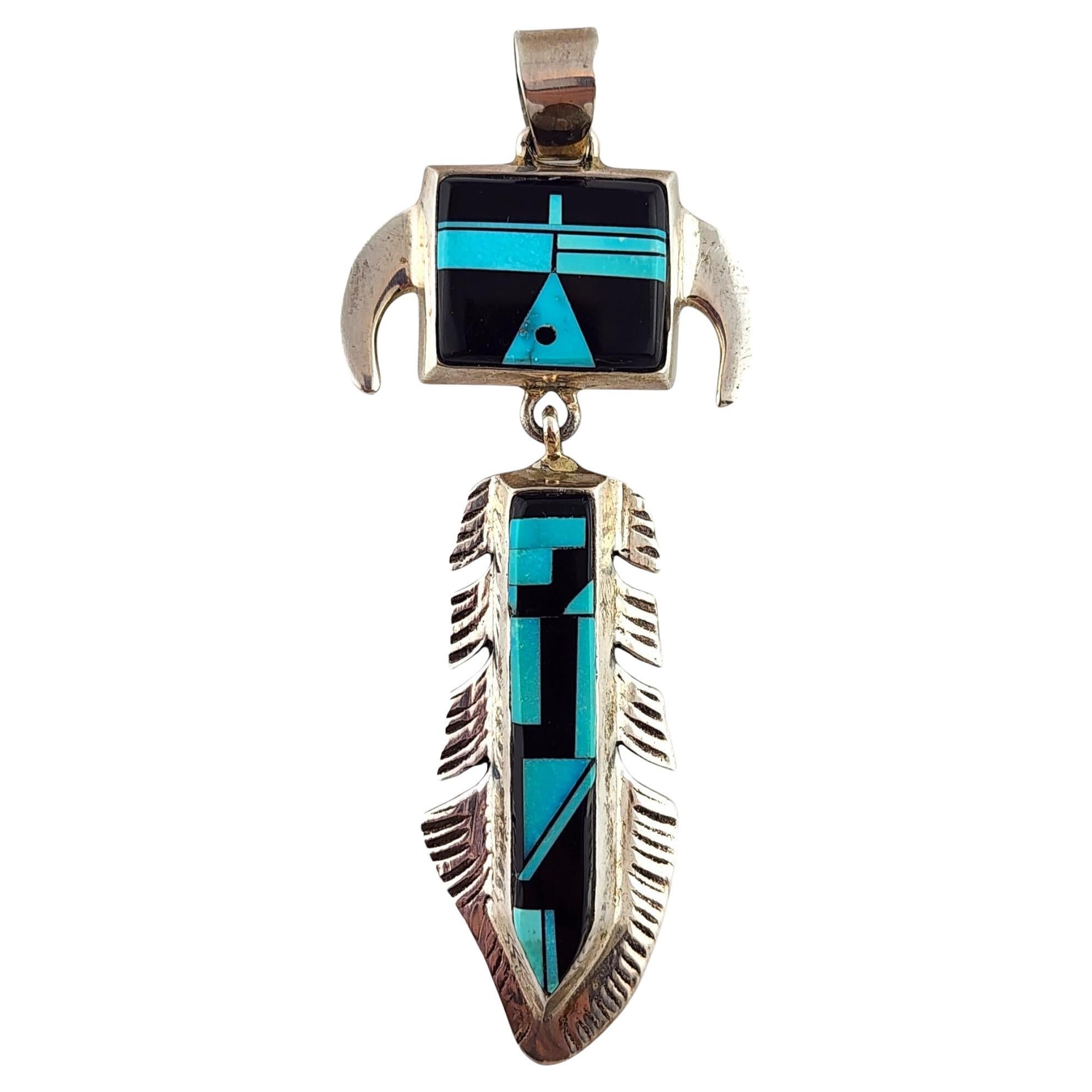 Navajo AY Sterling Silver Inlay Turquoise Pendant #20085