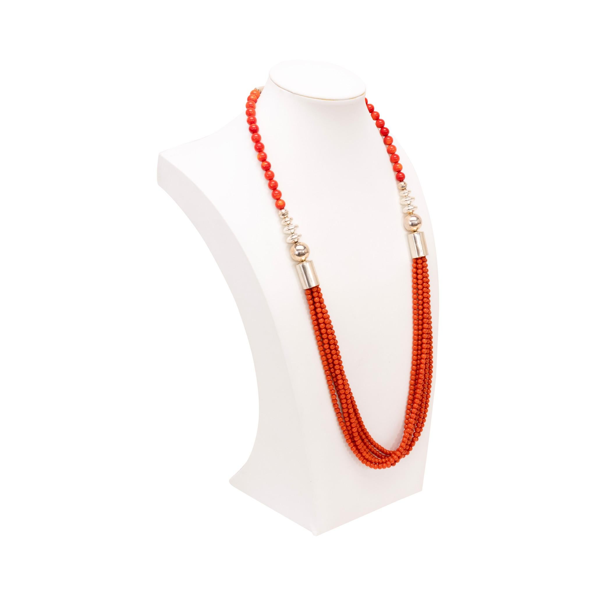 Native American Navajo Beaded Coral Necklace For Sale