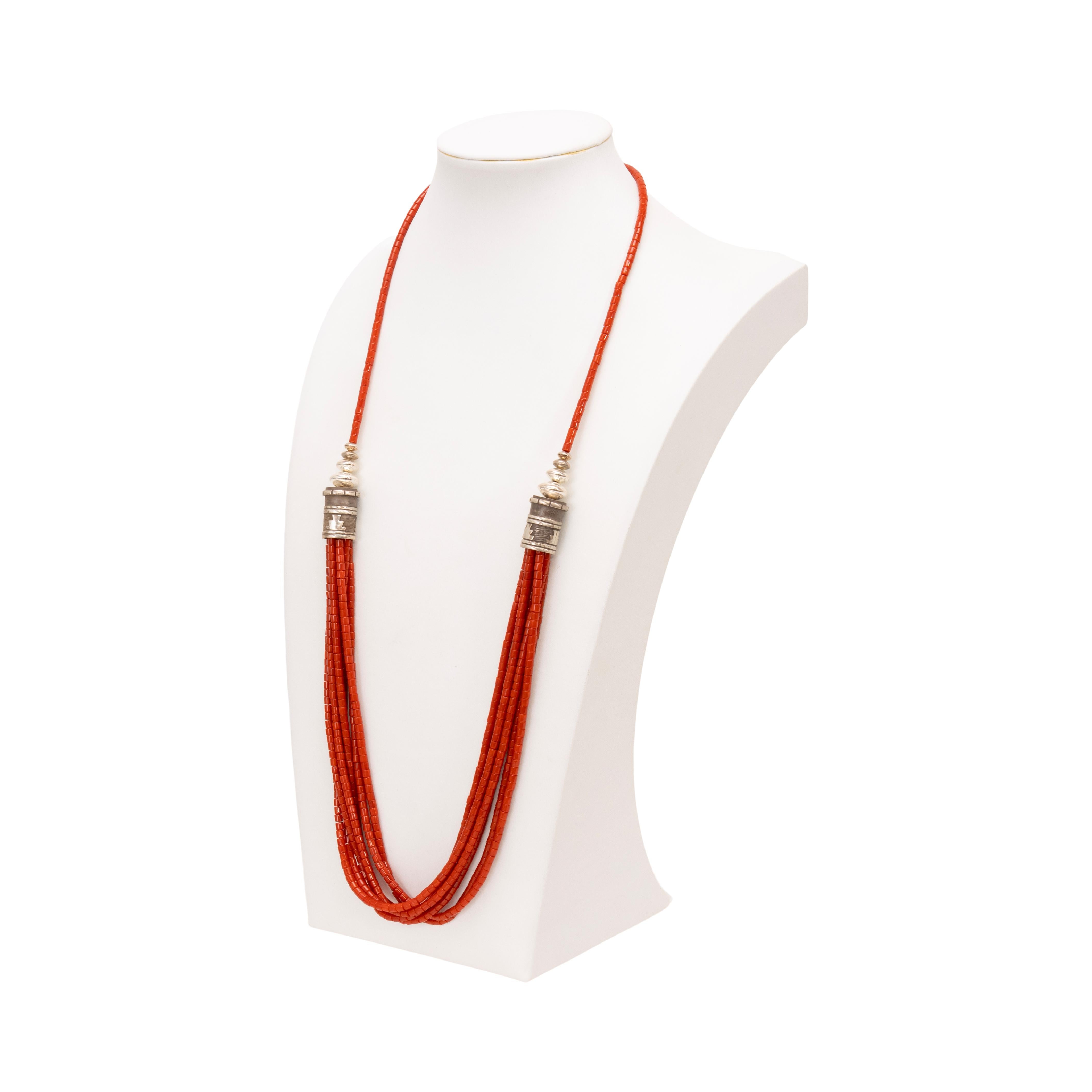 Native American Navajo Beaded Coral Necklace For Sale