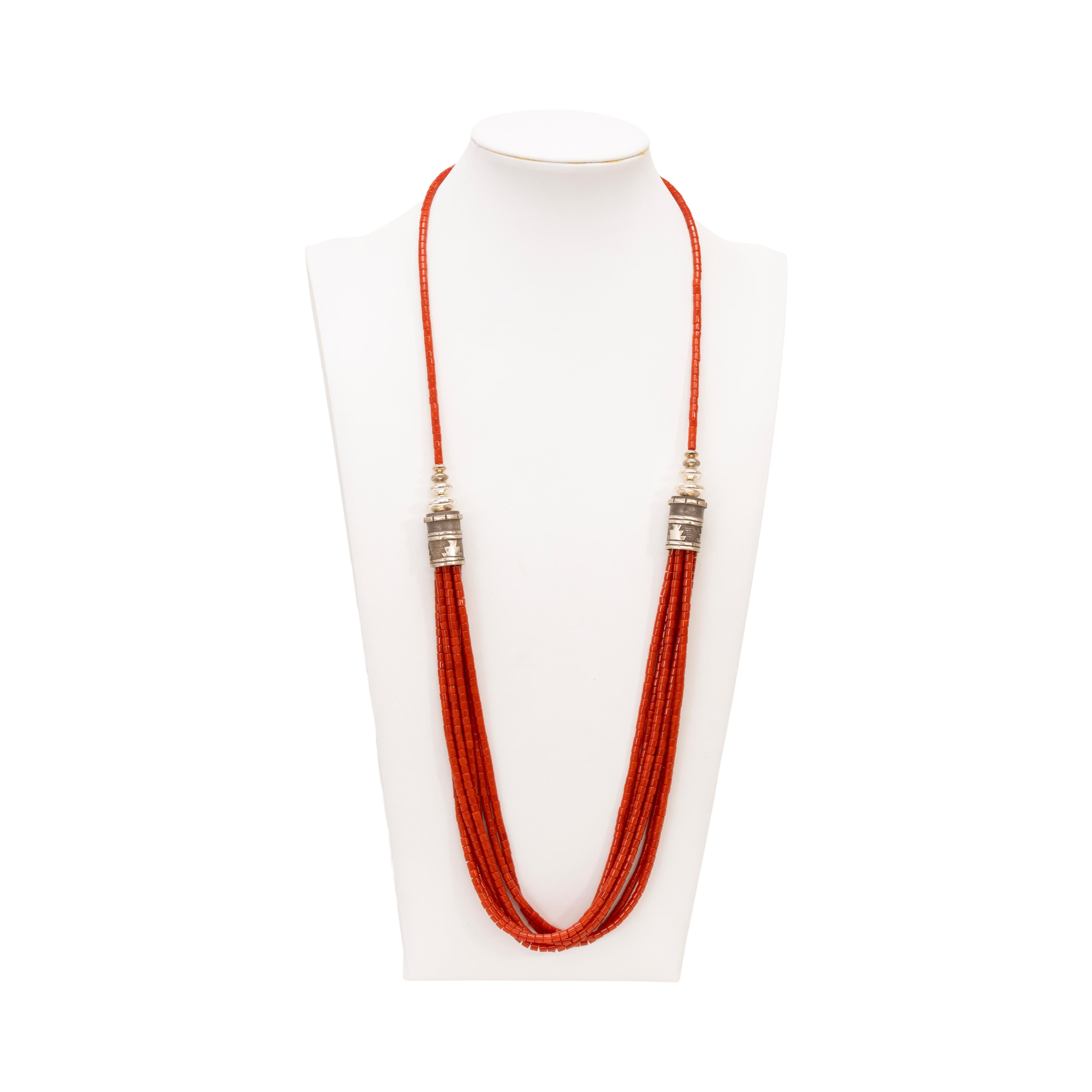 Women's or Men's Navajo Beaded Coral Necklace For Sale