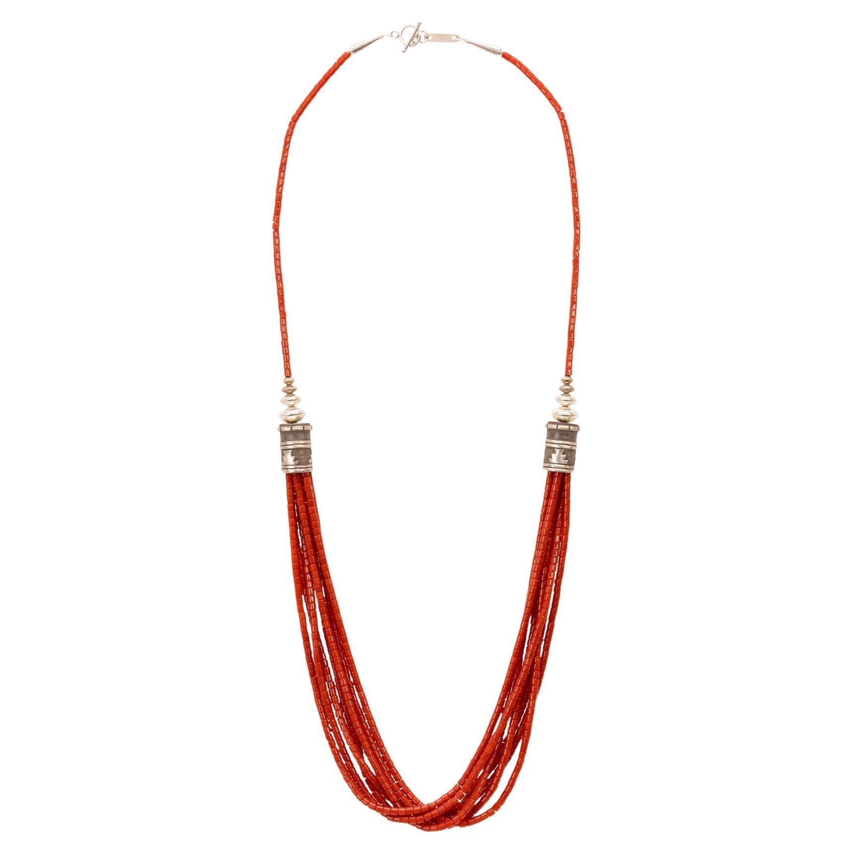 Navajo Beaded Coral Necklace For Sale