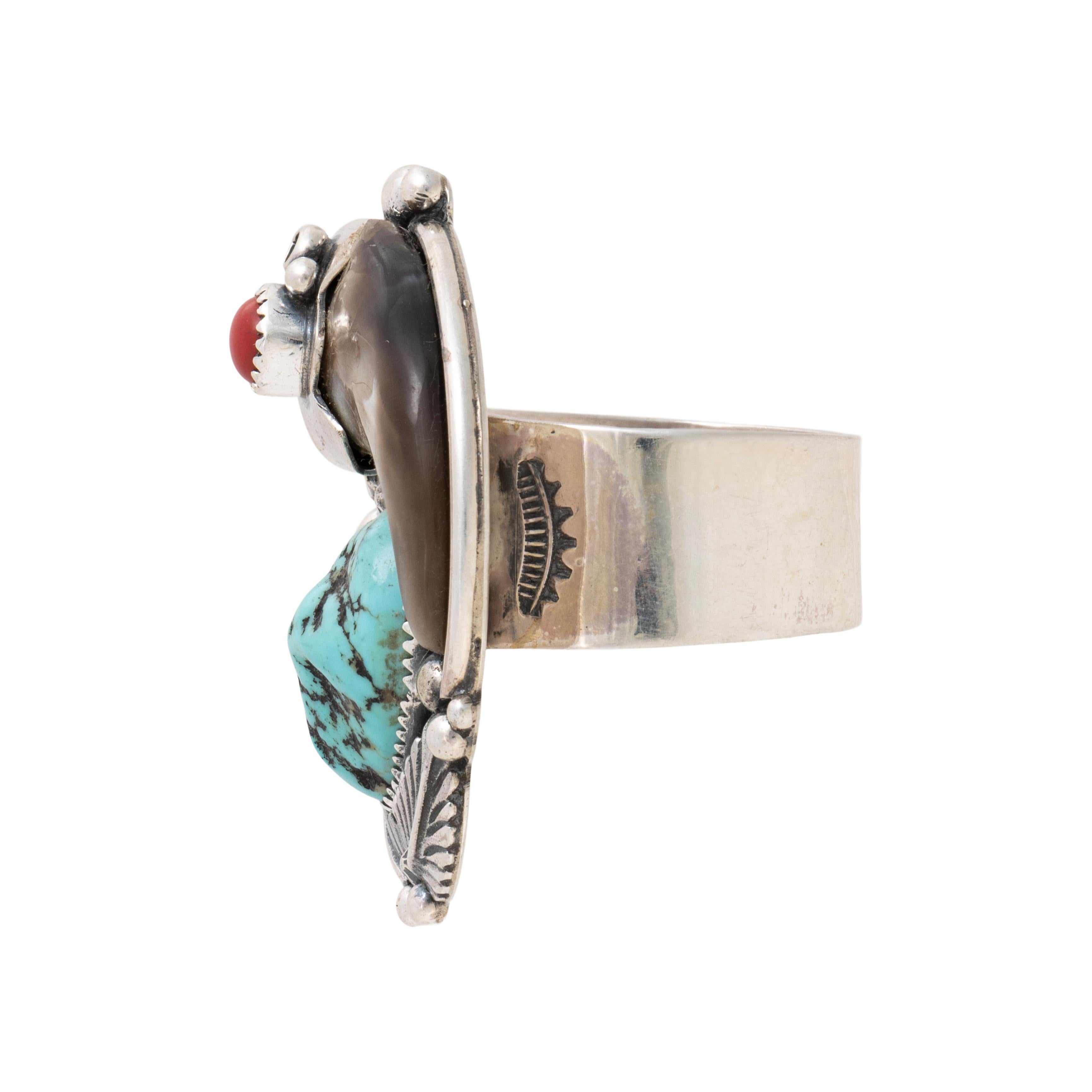 Native American Navajo Bear Claw and Turquoise Ring For Sale