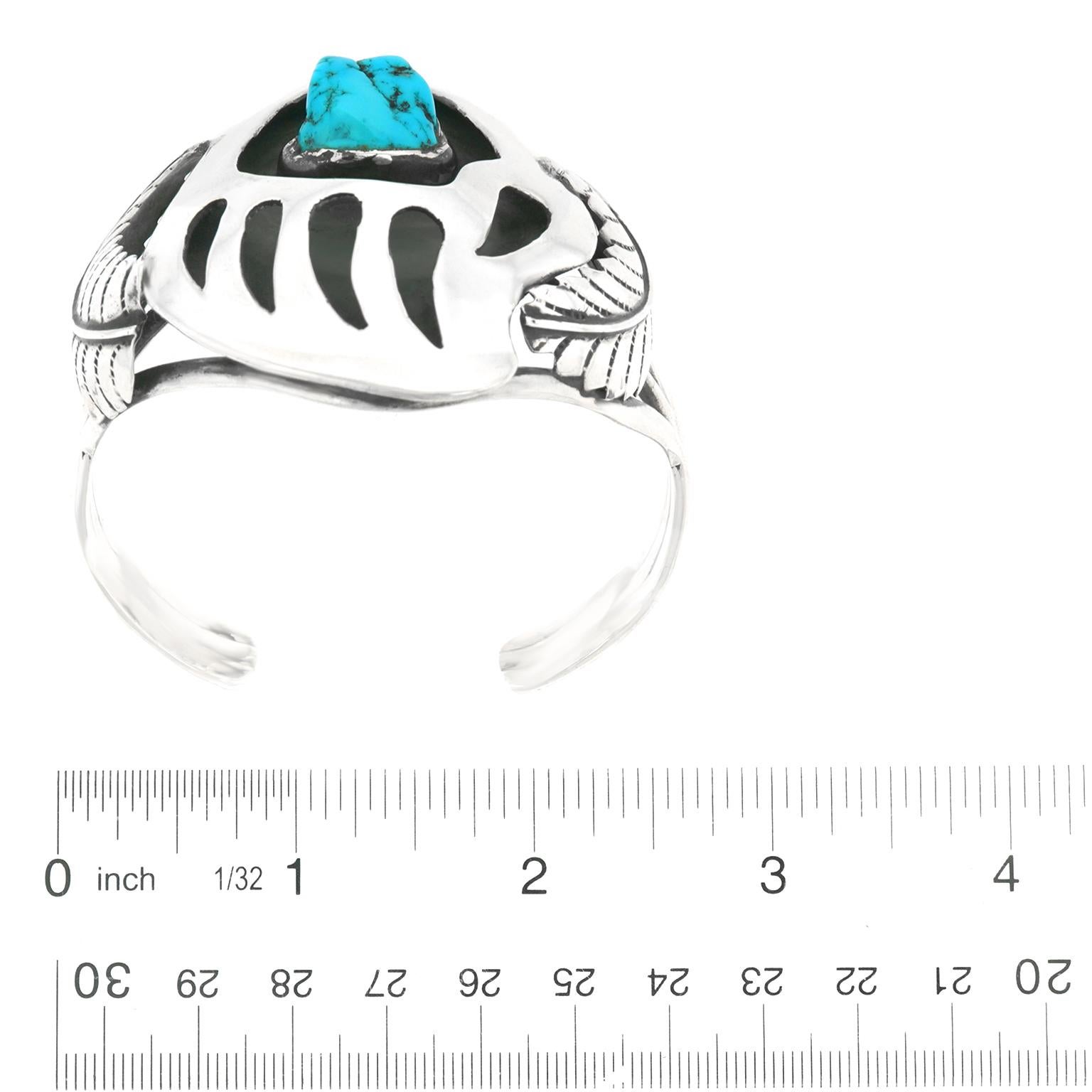 Cabochon Navajo Bear Claw Sterling Cuff Bracelet with Turquoise