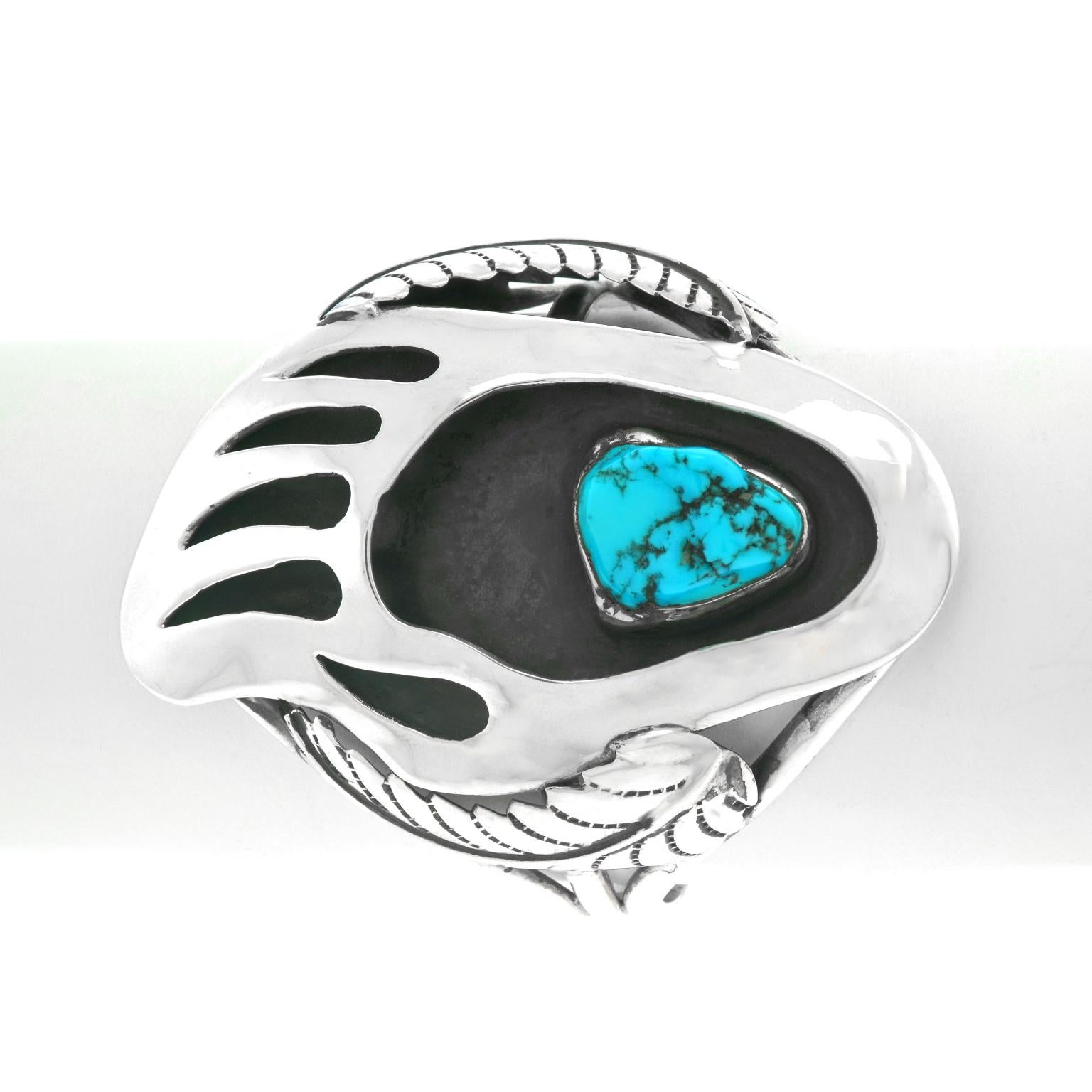 Navajo Bear Claw Sterling Cuff Bracelet with Turquoise 1