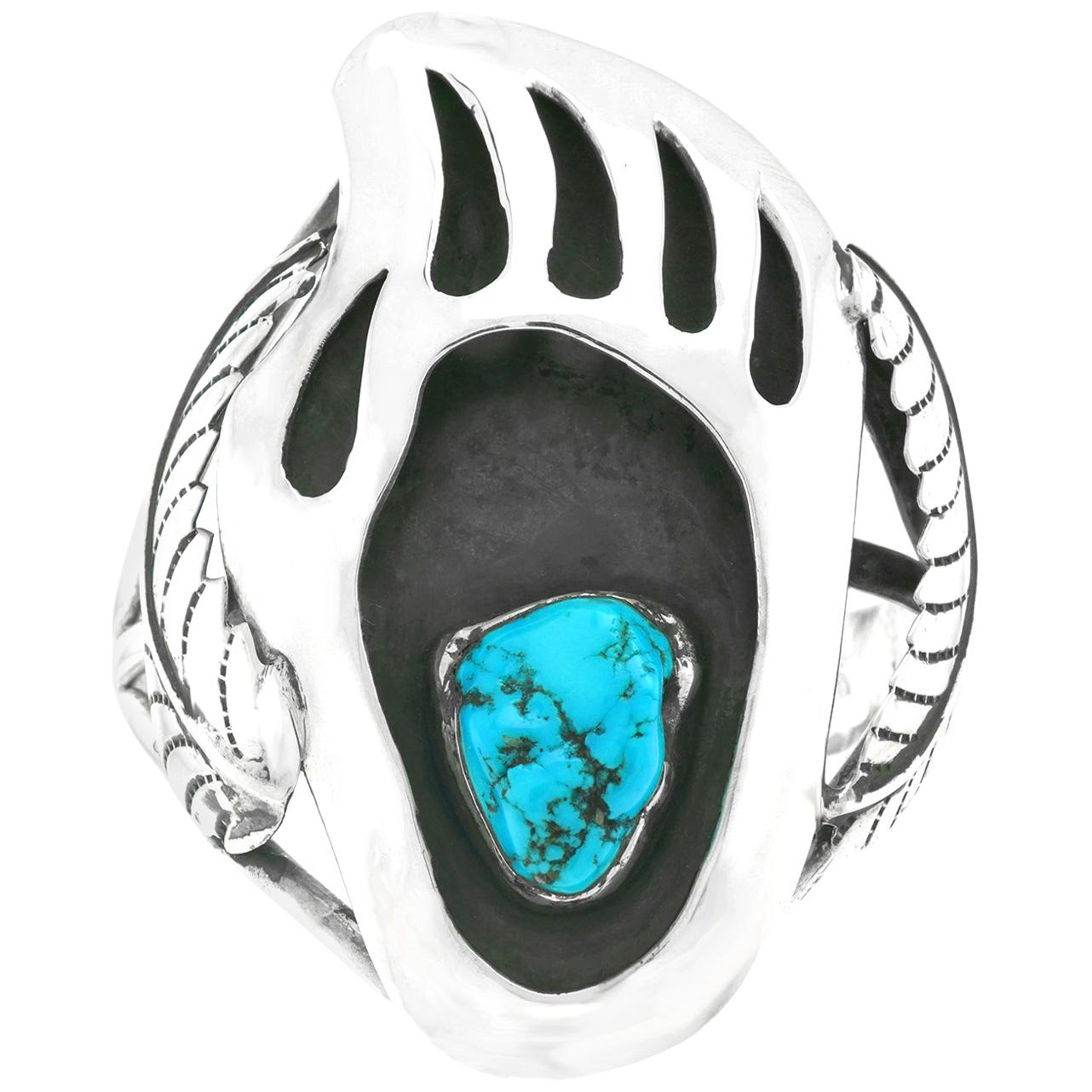 Navajo Bear Claw Sterling Cuff Bracelet with Turquoise