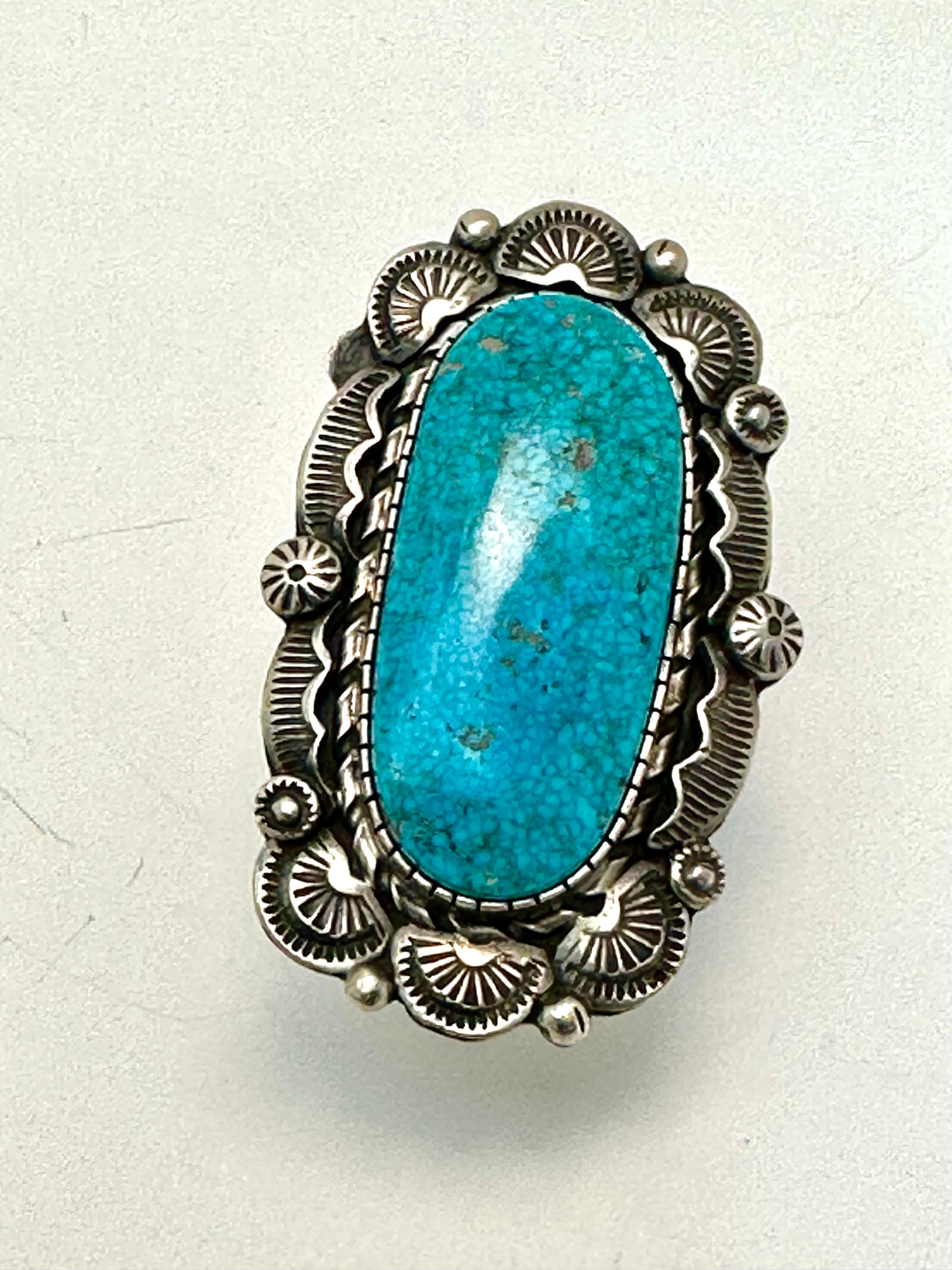 Navajo Betta Lee Sterling Silver .925 Kingman Turquoise Ring Adjustable Sz 9  For Sale 4