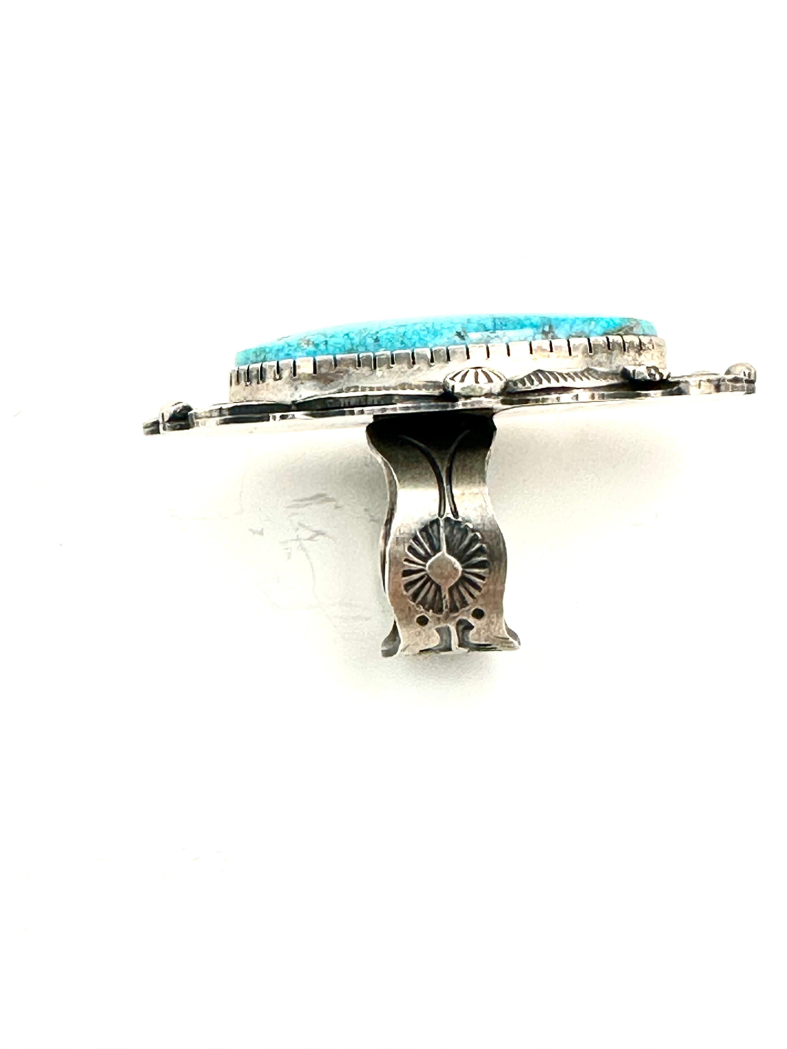 Cabochon Navajo Betta Lee Sterling Silver .925 Kingman Turquoise Ring Adjustable Sz 9  For Sale