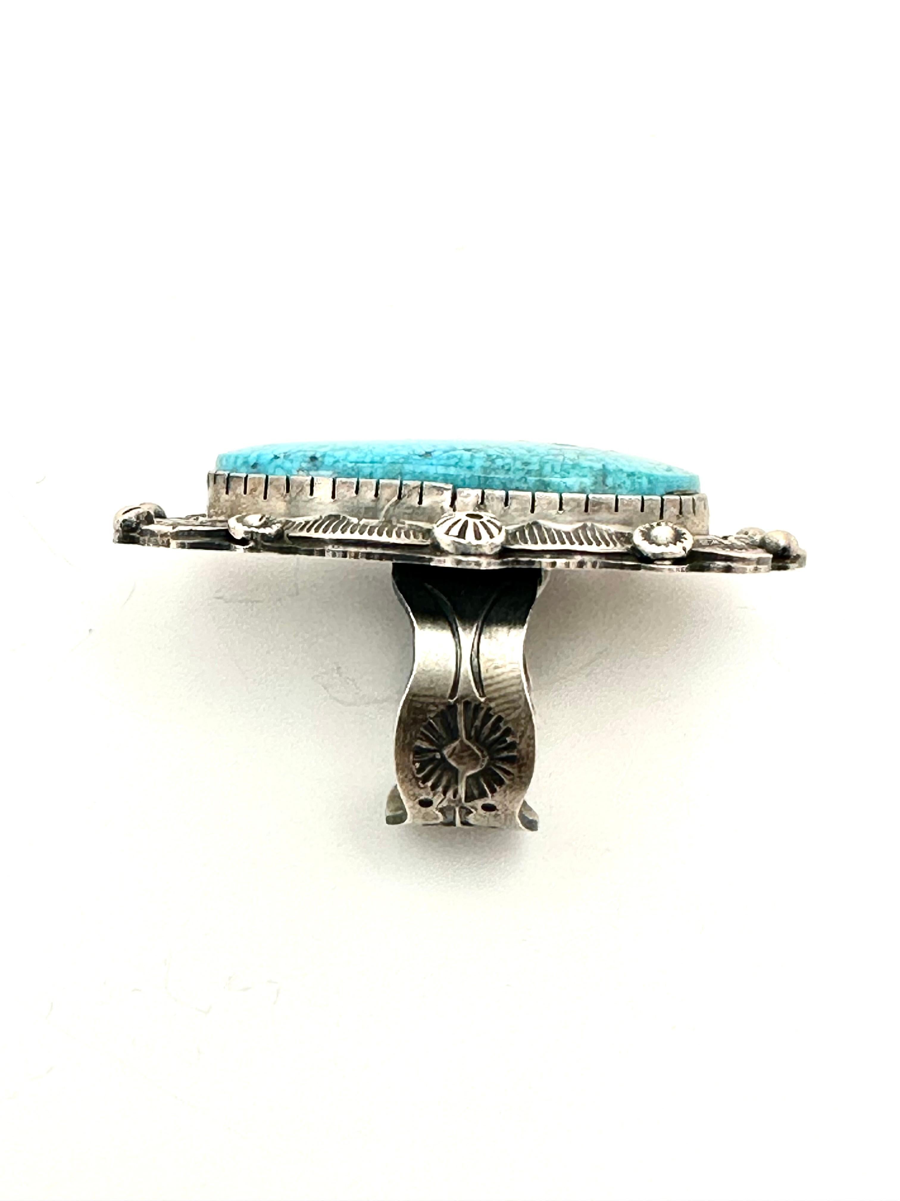 Navajo Betta Lee Sterling Silver .925 Kingman Turquoise Ring Adjustable Sz 9  In New Condition For Sale In Las Vegas, NV