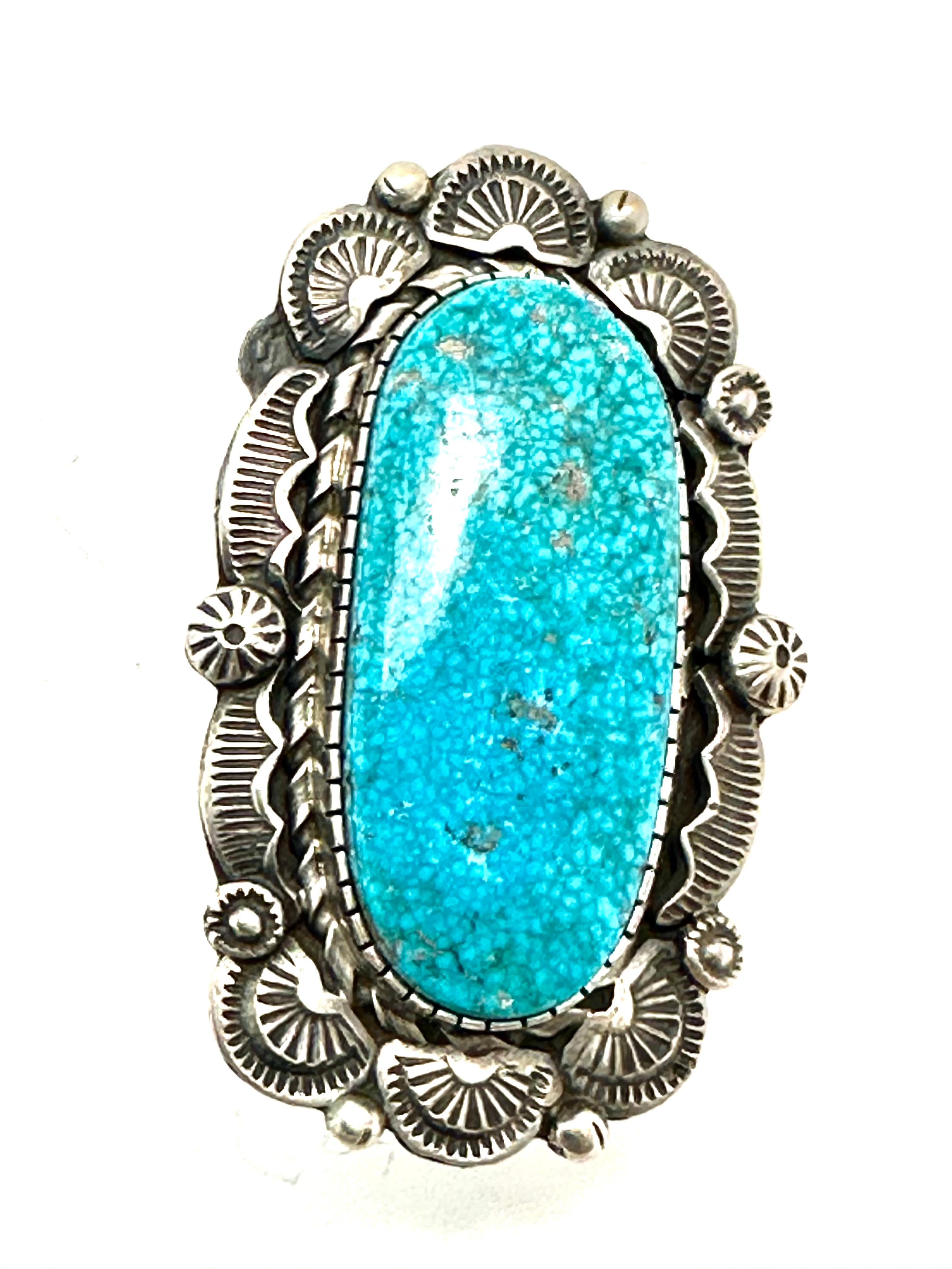 Navajo Betta Lee Sterling Silver .925 Kingman Turquoise Ring Adjustable Sz 9  For Sale 1