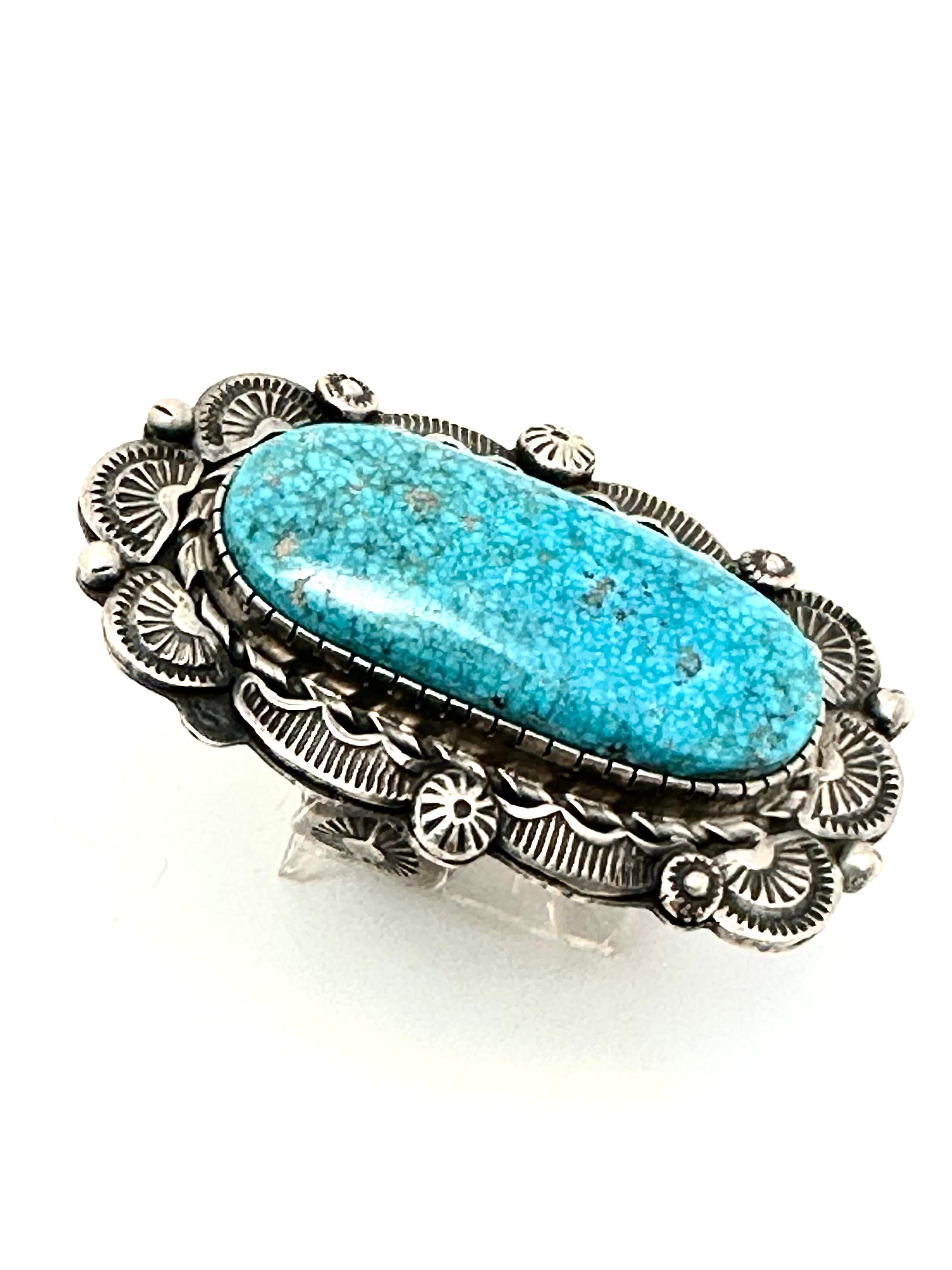 Navajo Betta Lee Sterling Silver .925 Kingman Turquoise Ring Adjustable Sz 9  For Sale 2