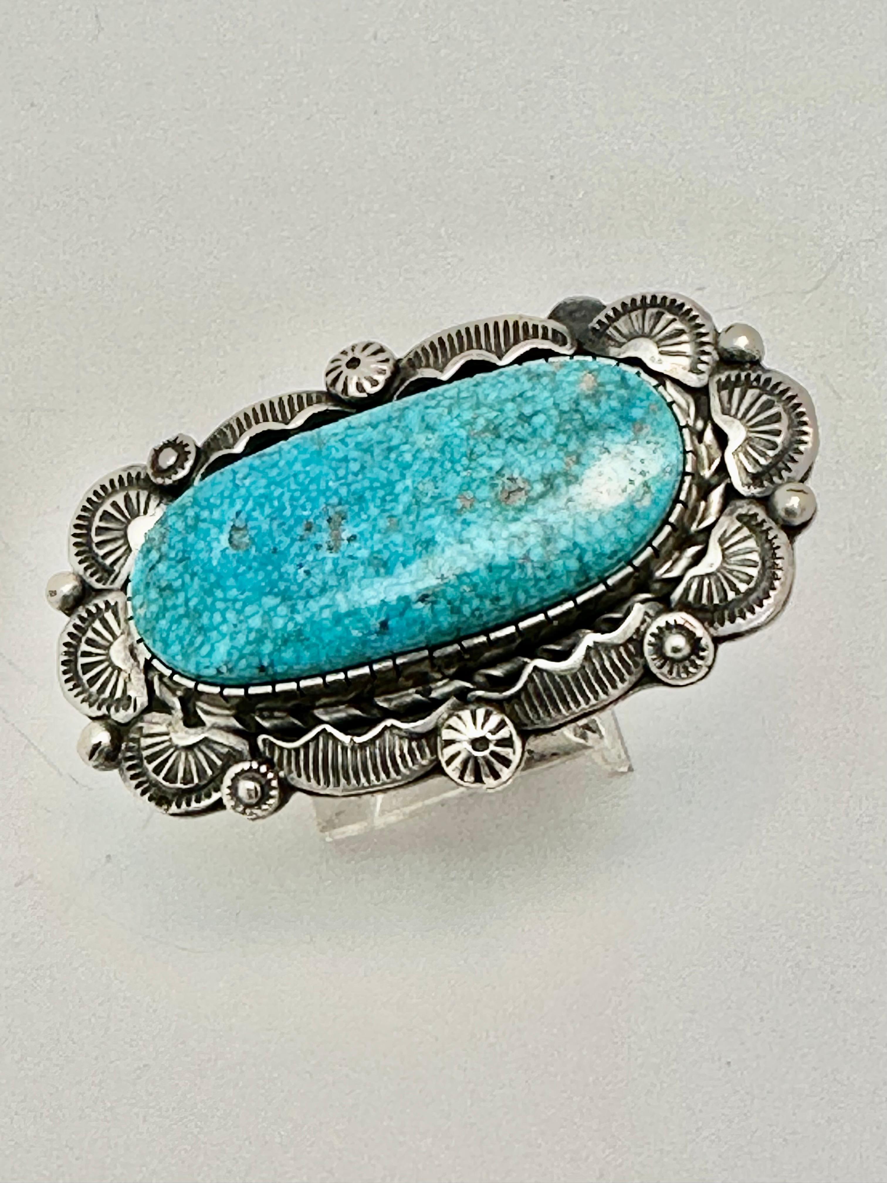 Navajo Betta Lee Sterling Silver .925 Kingman Turquoise Ring Adjustable Sz 9  For Sale 3