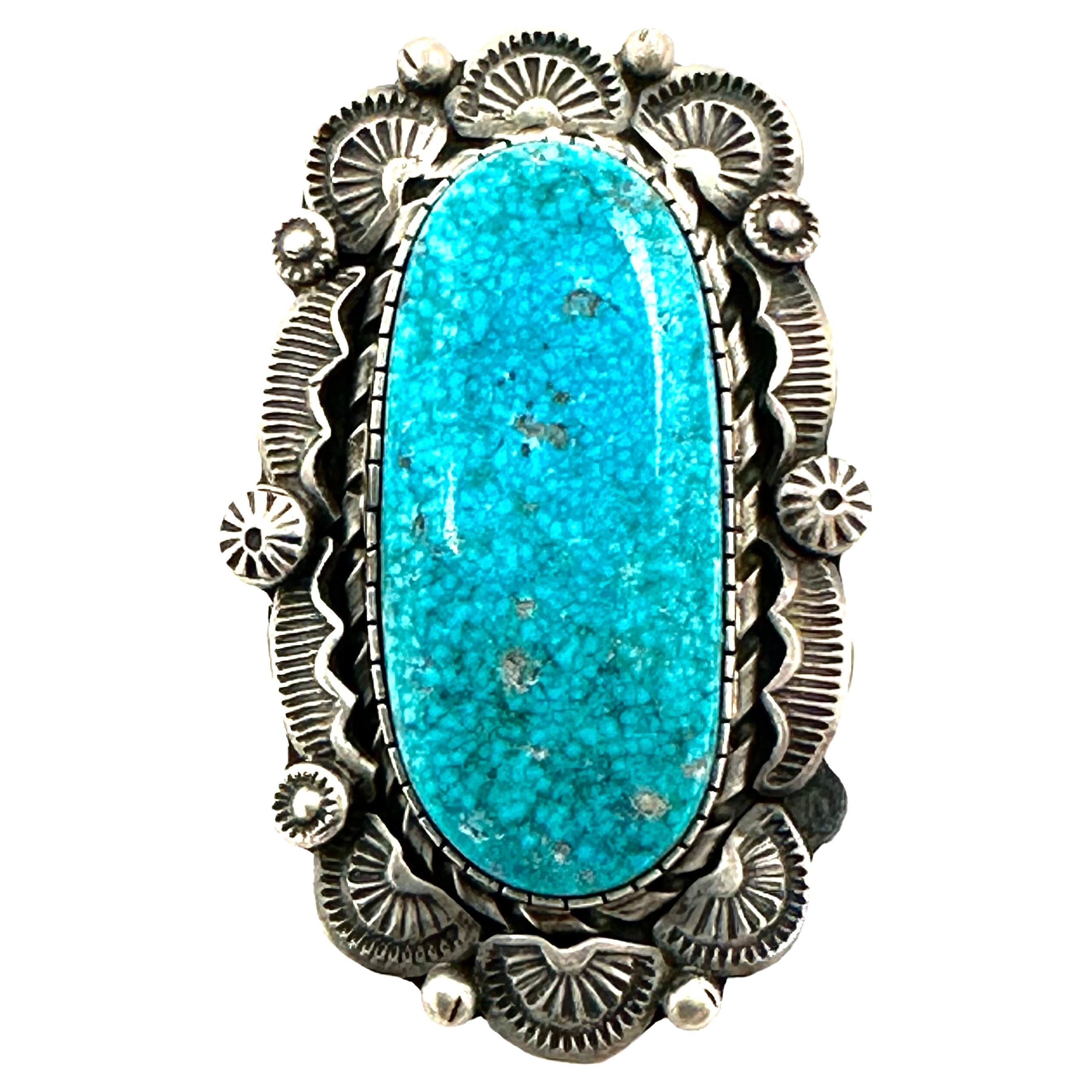 Navajo Betta Lee Sterling Silver .925 Kingman Turquoise Ring Adjustable Sz 9  For Sale
