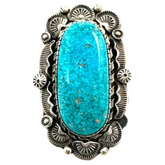 Used Navajo Betta Lee Sterling Silver .925 Kingman Turquoise Ring Adjustable Sz 9 