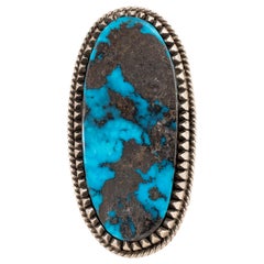 Extra Large Navajo Bisbee Turquoise and Sterling Ring