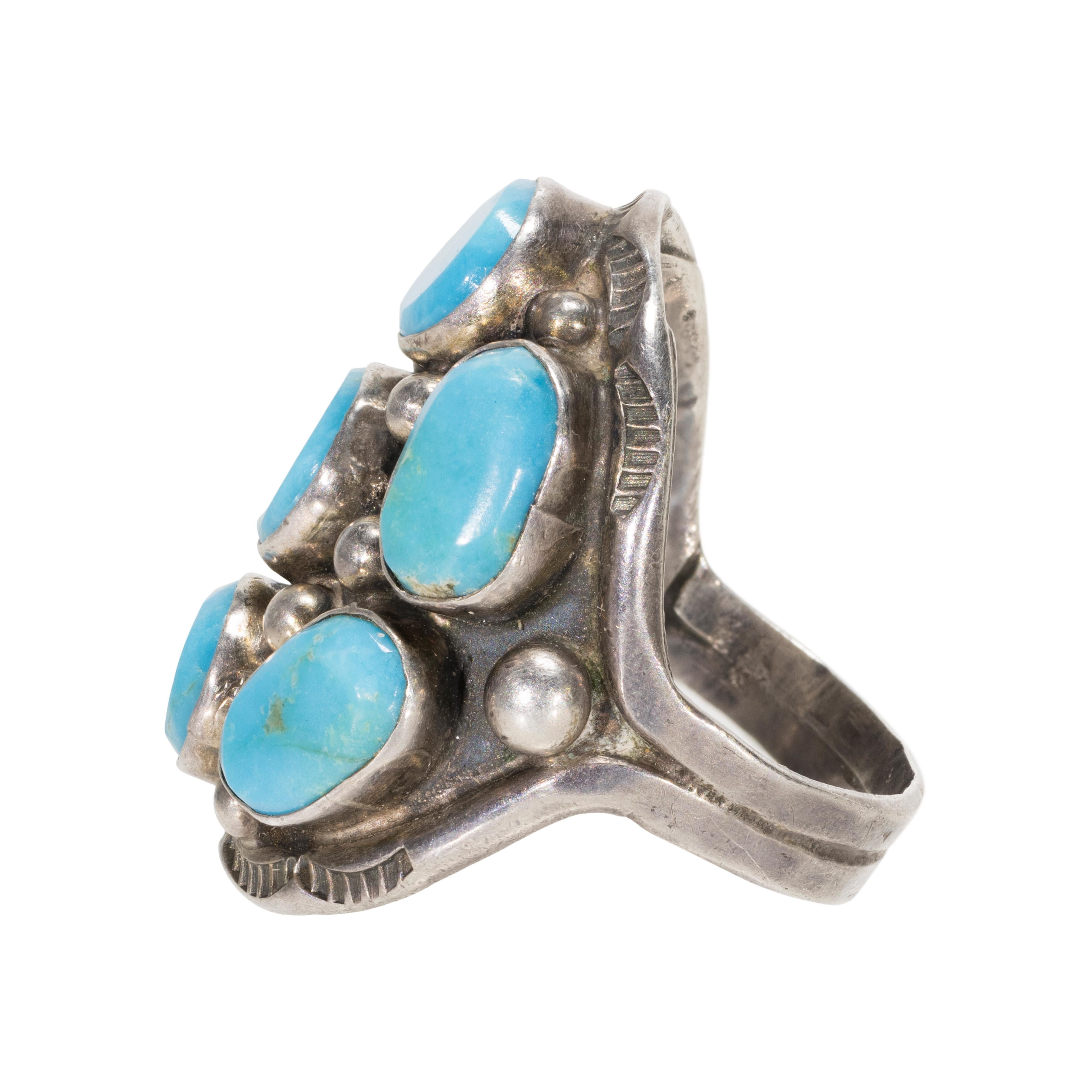 Old Mine Cut Navajo Bisbee Turquoise Ring For Sale