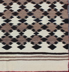 Navajo Blanket in Tribal All over Design Design in Light Brown, Black, and Ivory